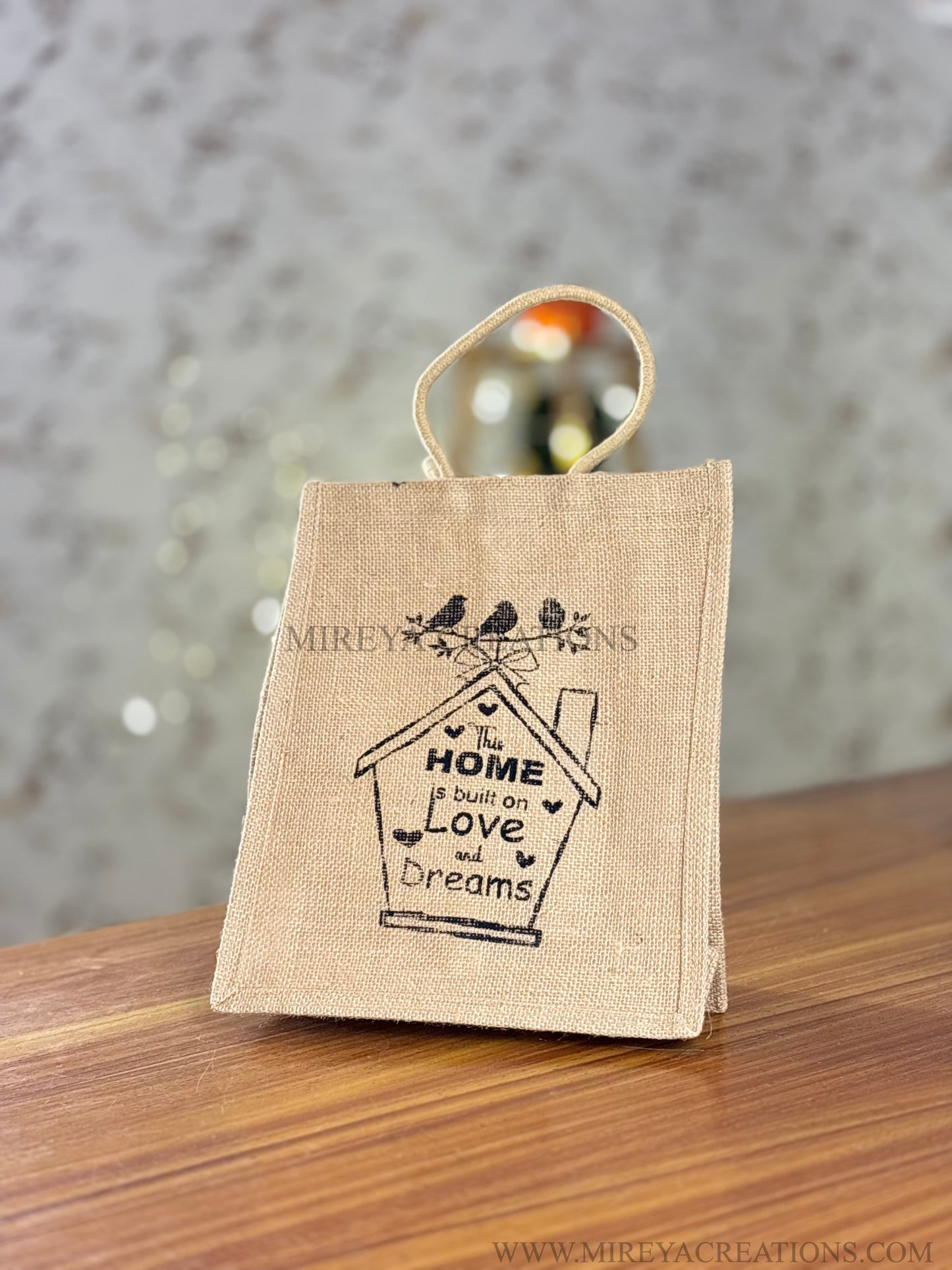 Natural Jute House Print Mini Bag Return Gift | Handcrafted Jute Gift Bag | Wedding & Housewarming Favor Under ₹150