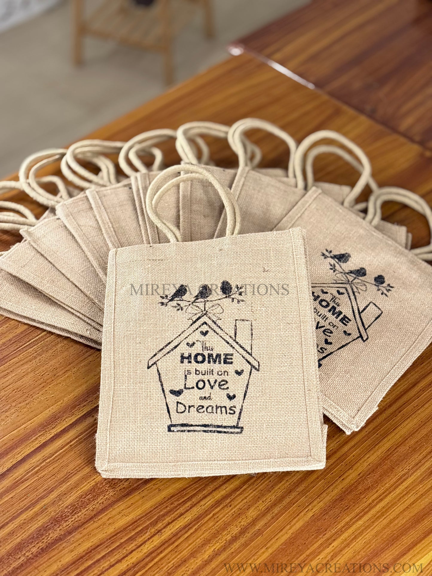 Natural Jute House Print Mini Bag Return Gift | Handcrafted Jute Gift Bag | Wedding & Housewarming Favor Under ₹150