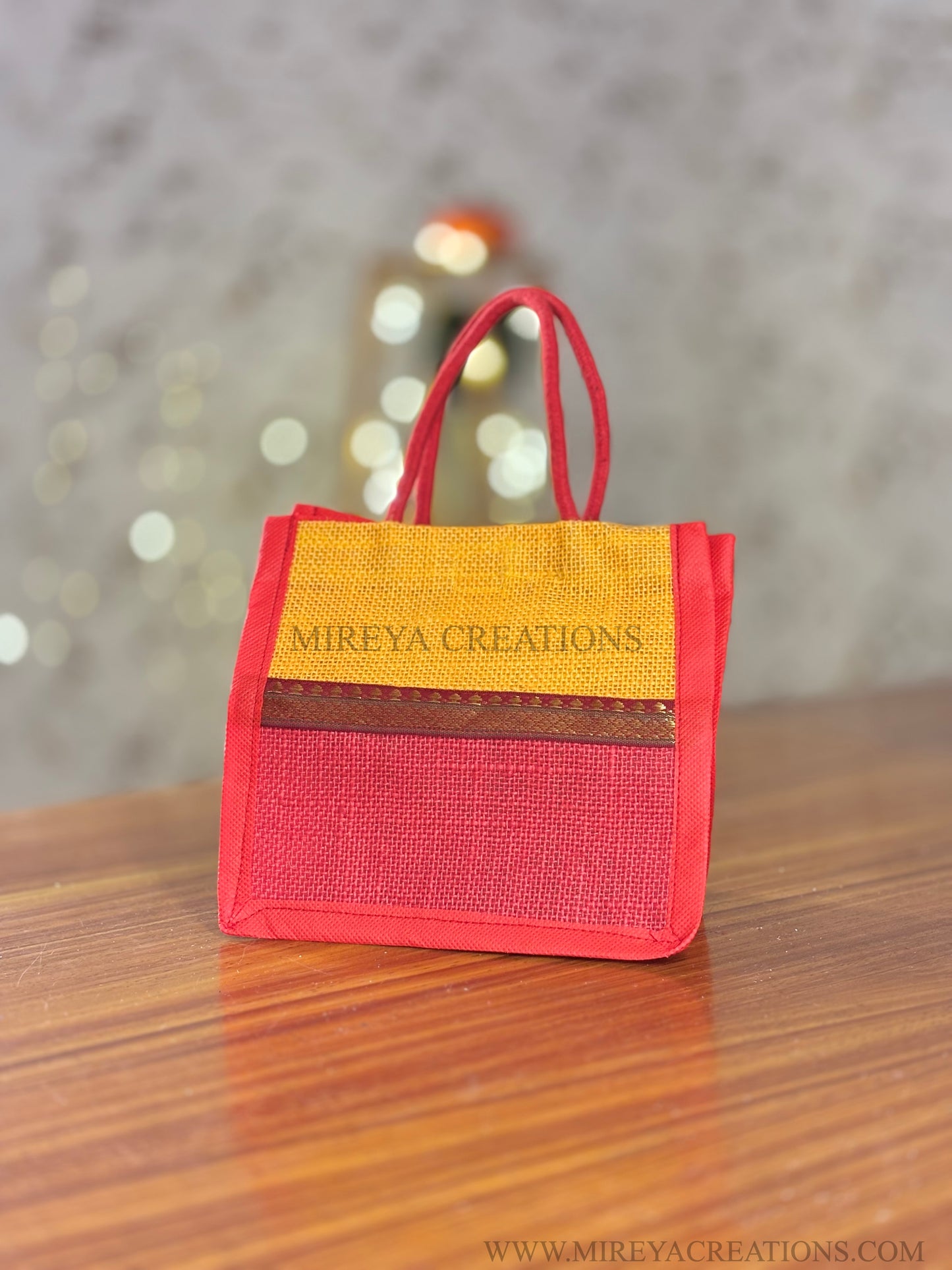 Yellow & Red Mini Jute Gift Bag Return Gift | Handcrafted Jute Gift Bag | Wedding & Festive Favor Under ₹100