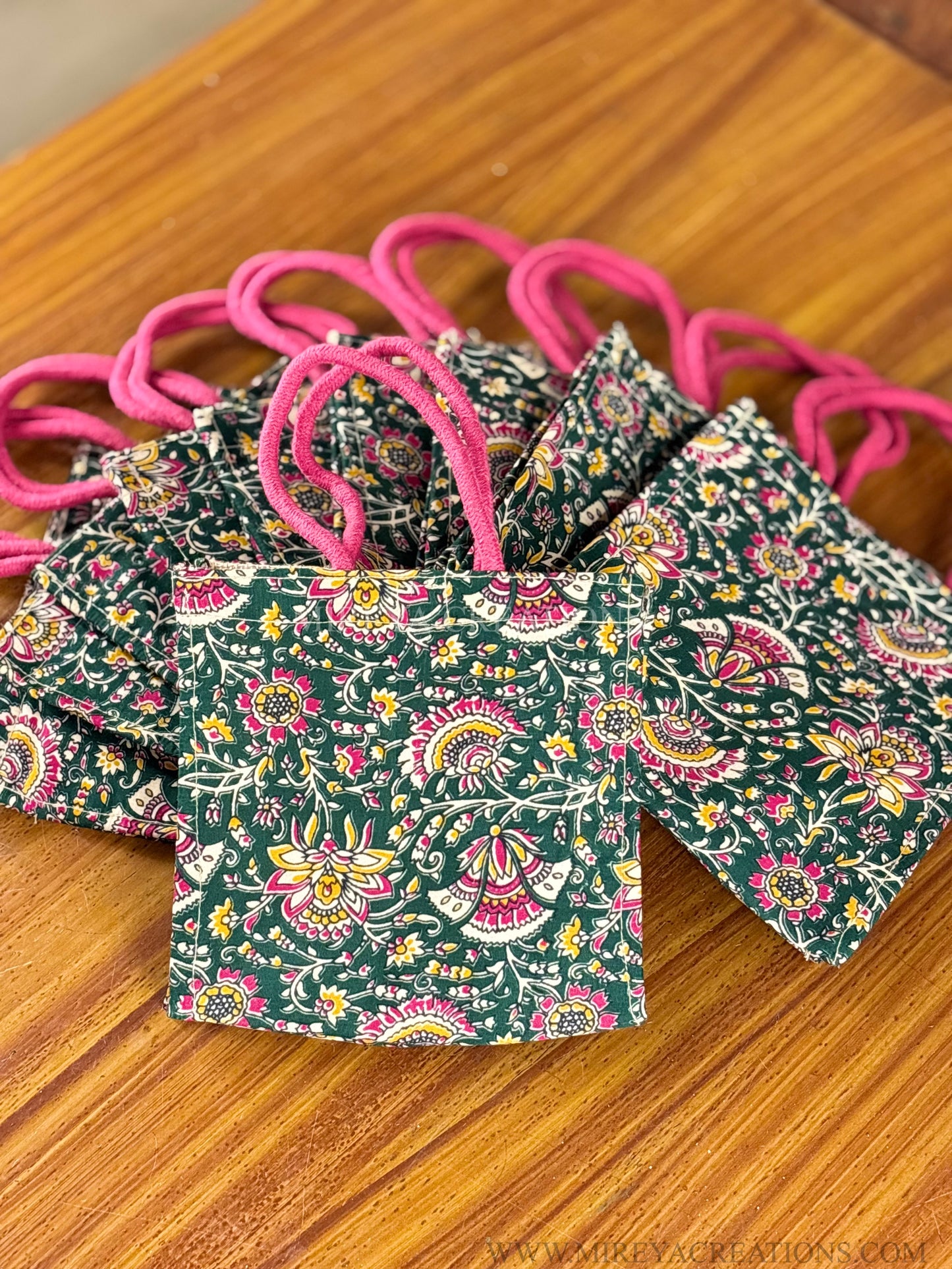 Floral Print Fabric Mini Gift Bag Return Gift | Boutique-Style Floral Bag with Pink Handles | Wedding & Festive Favor Under ₹150