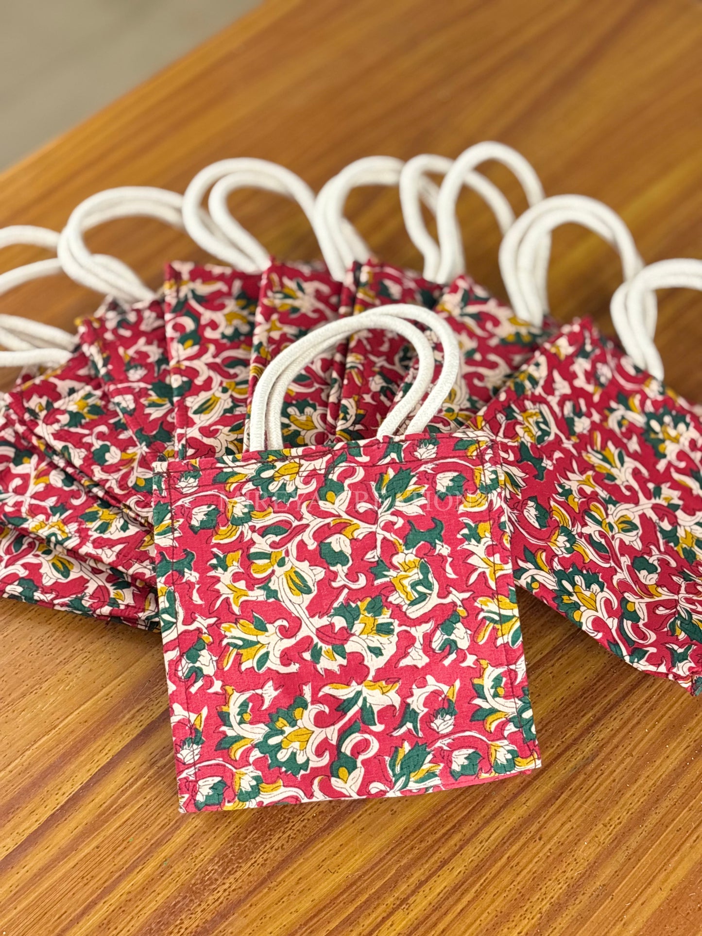 Maroon Floral Fabric Mini Gift Bag Return Gift | Boutique-Style Floral Gift Bag | Wedding & Festive Favor Under ₹150