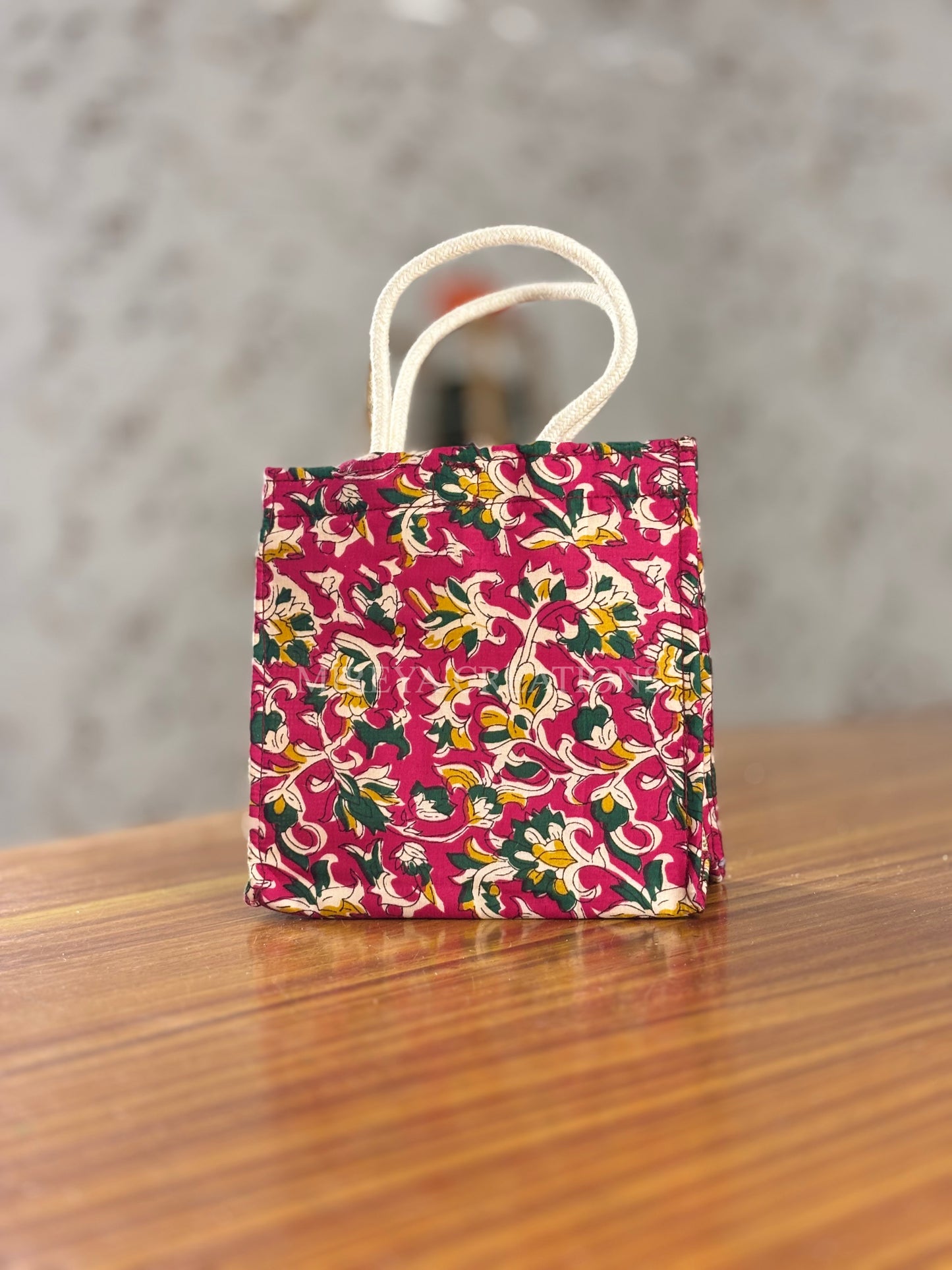 Maroon Floral Fabric Mini Gift Bag Return Gift | Boutique-Style Floral Gift Bag | Wedding & Festive Favor Under ₹150