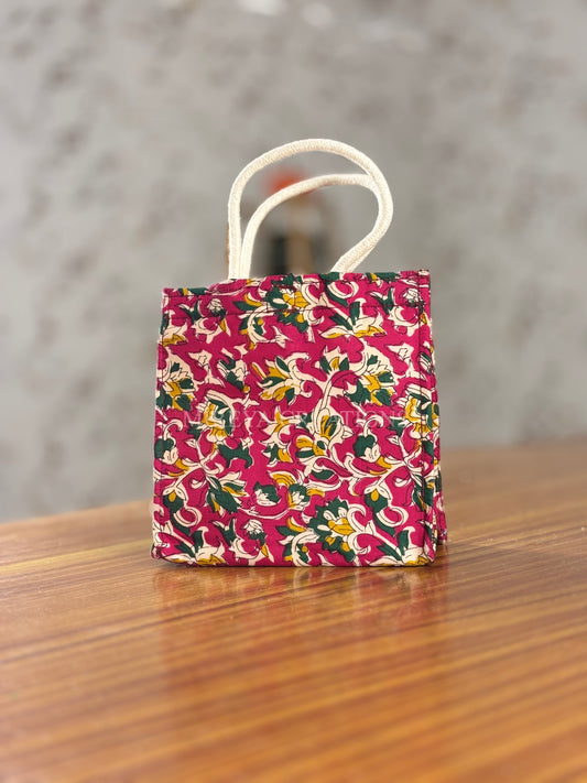 Maroon Floral Fabric Mini Gift Bag Return Gift | Boutique-Style Floral Gift Bag | Wedding & Festive Favor Under ₹150