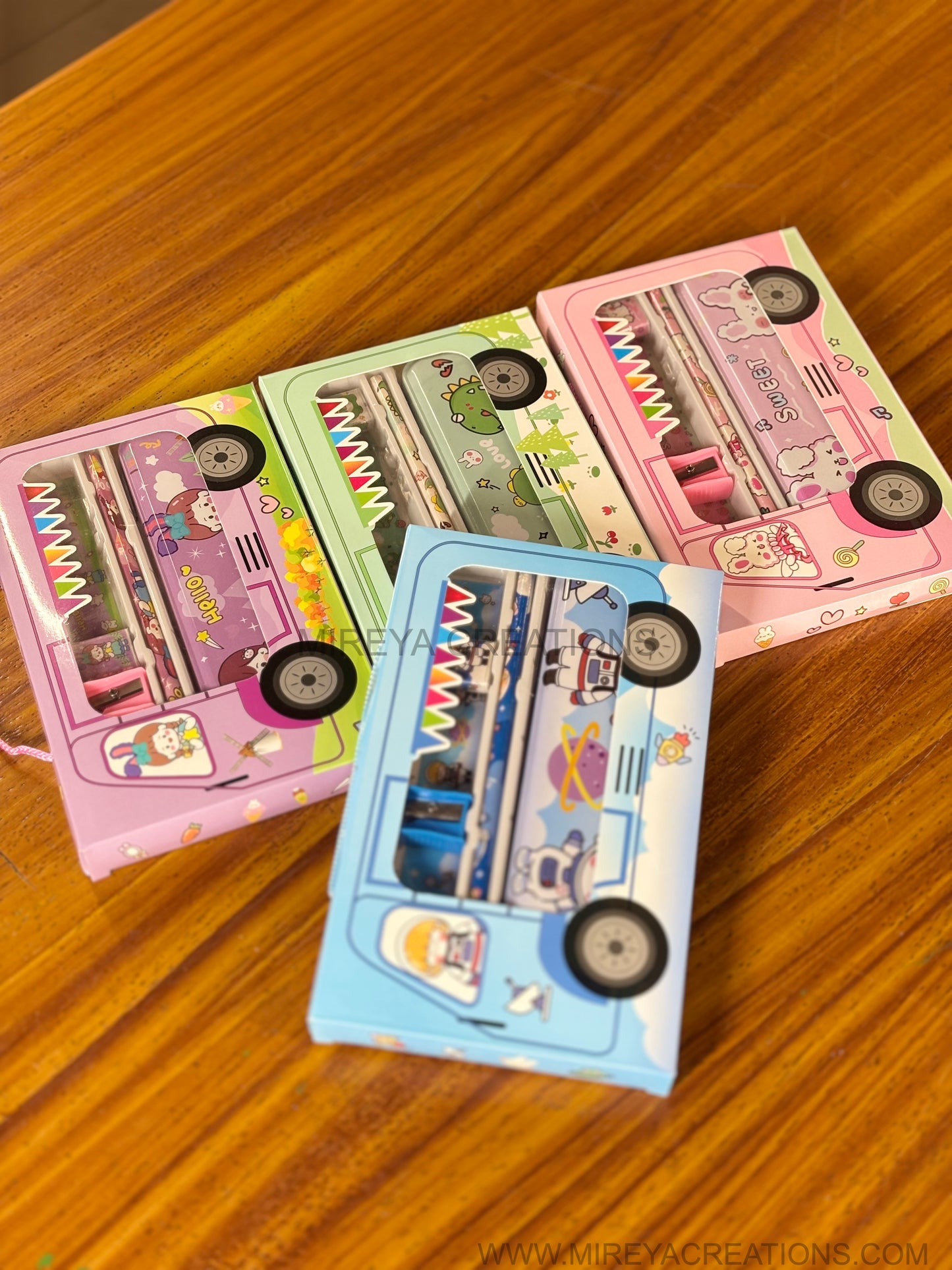 Kids Bus Shaped Stationery Gift Set Return Gift | Colourful Stationery Hamper for Children | Birthday & School Event Favor Under ₹150