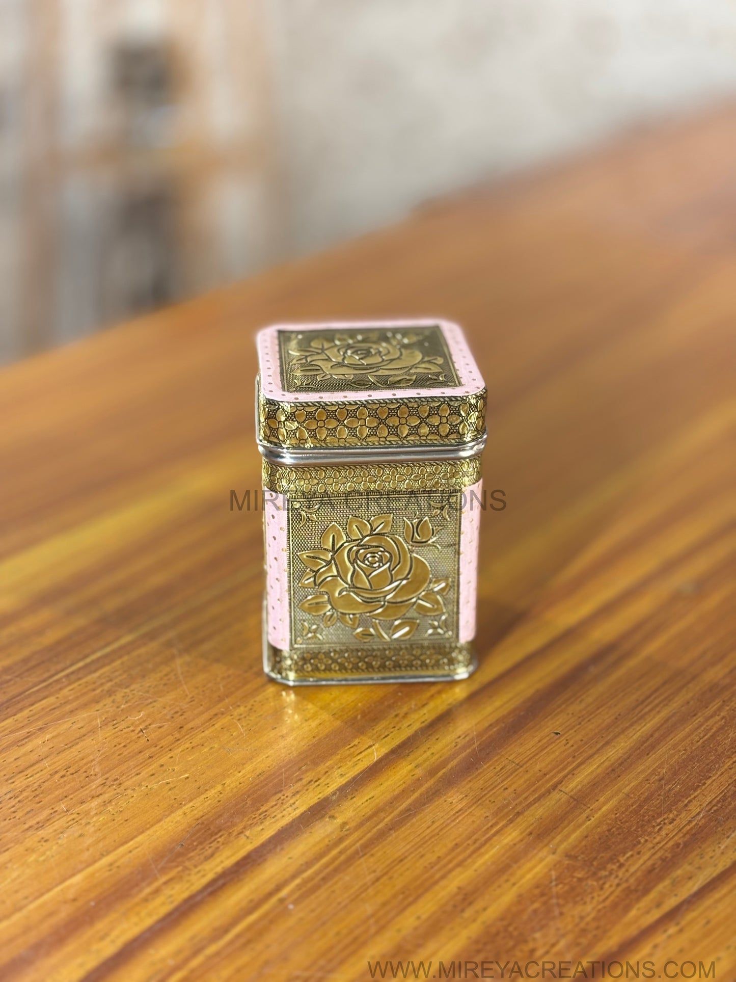 Antique Gold Rose Metal Container Return Gift | Decorative Metal Storage Box | Wedding & Festive Favor Under ₹300