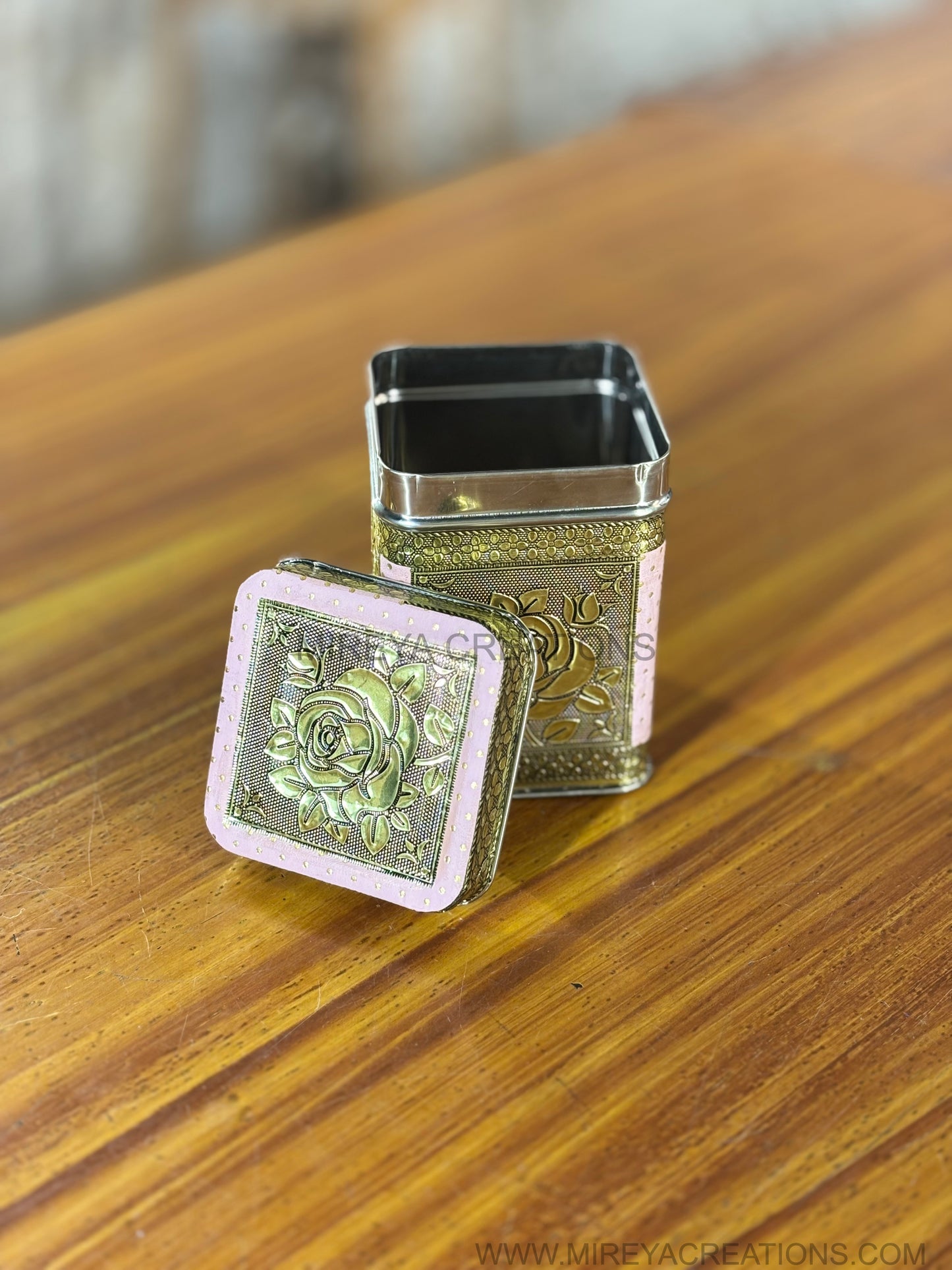 Antique Gold Rose Metal Container Return Gift | Decorative Metal Storage Box | Wedding & Festive Favor Under ₹300