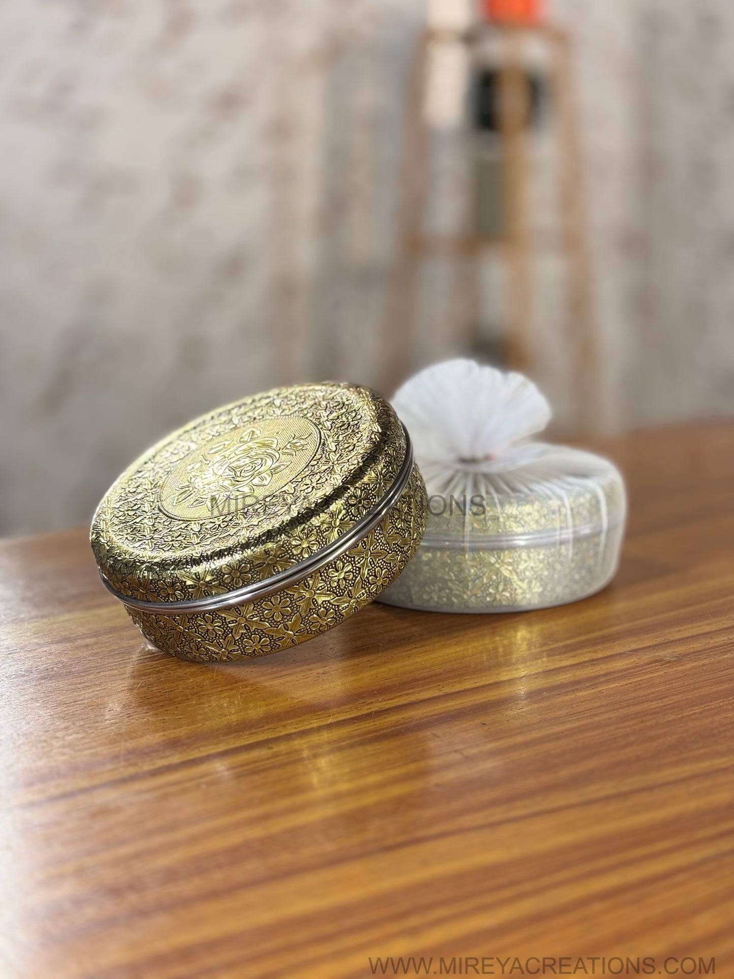 Meenakari Spice Box Return Gift | Embossed Metal Dry Fruit Box with Katoris | Wedding & Puja Favor Under ₹1000
