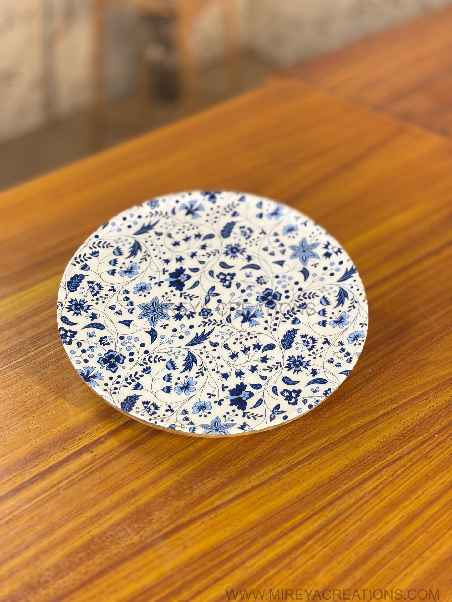 Floral Printed Wooden Snack Plate Return Gift | Elegant Printed Wooden Serving Plate | Wedding & Housewarming Favor Under ₹500