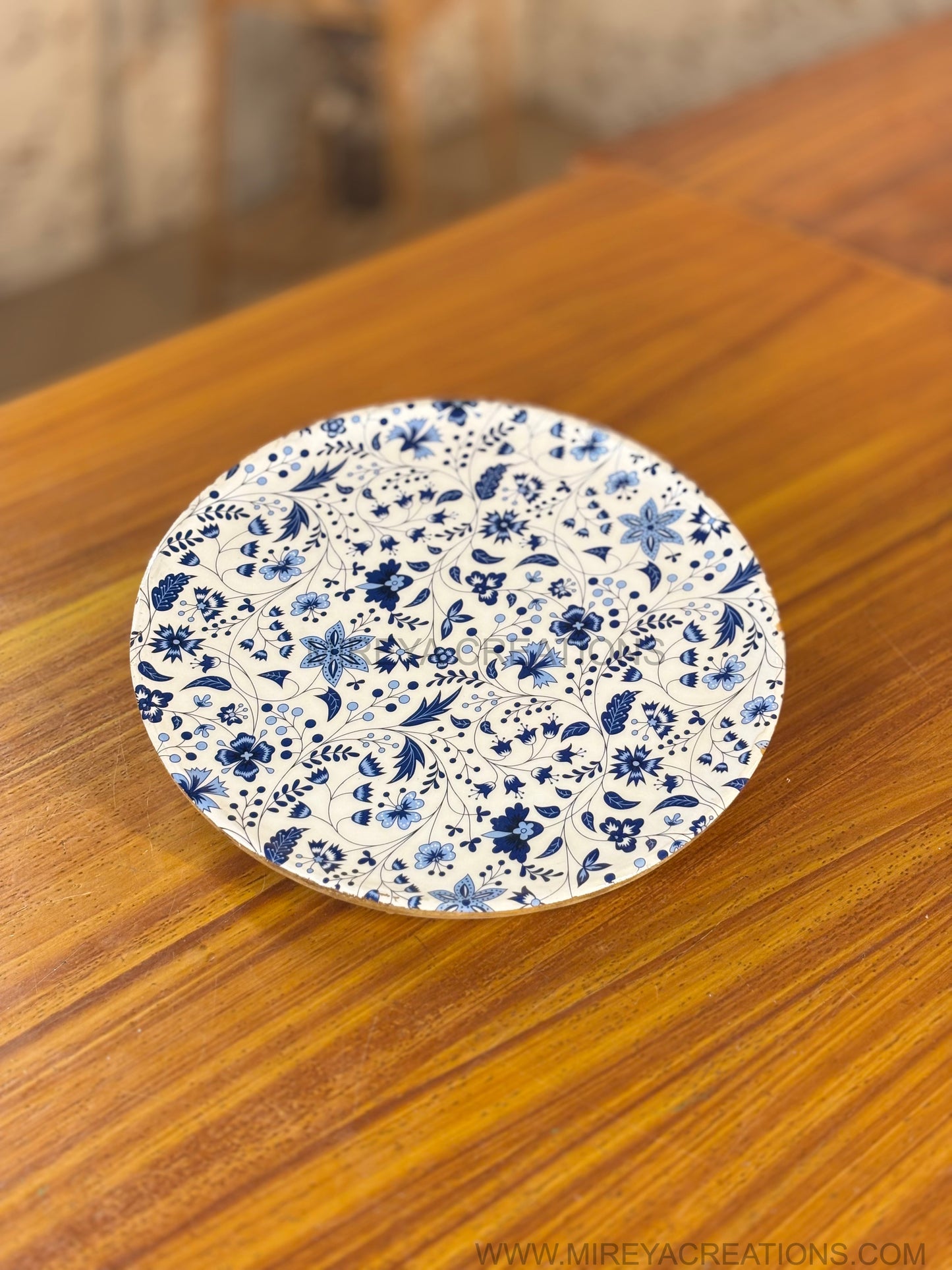 Floral Printed Wooden Snack Plate Return Gift | Elegant Printed Wooden Serving Plate | Wedding & Housewarming Favor Under ₹500