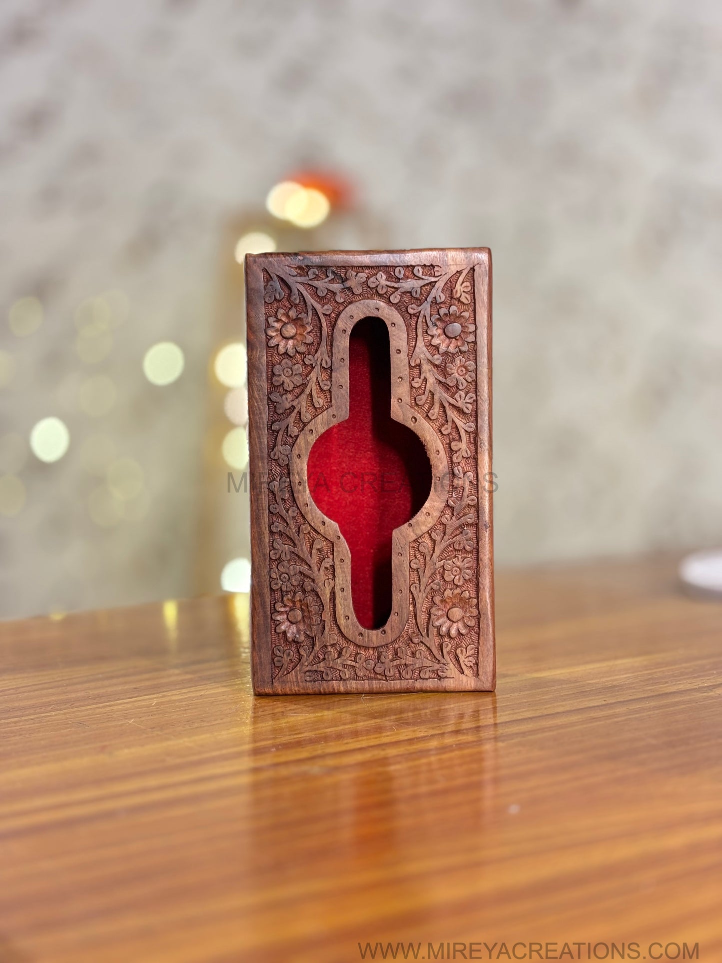 Rectangular Carved Wooden Tissue Box Return Gift | Handcrafted Floral Wooden Tissue Holder | Wedding & Housewarming Favor Under ₹400