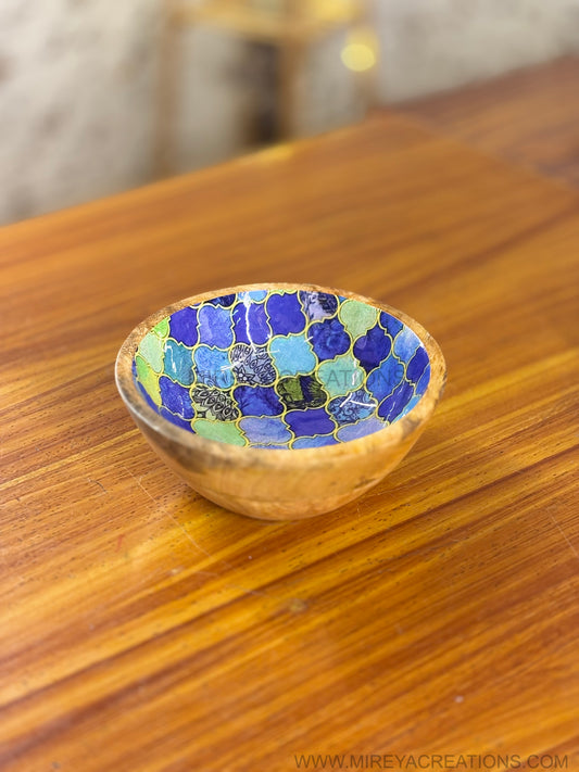 Decorative Printed Wooden Snack Bowl Return Gift | Colourful Patterned Wooden Bowl | Wedding & Housewarming Favor Under ₹350