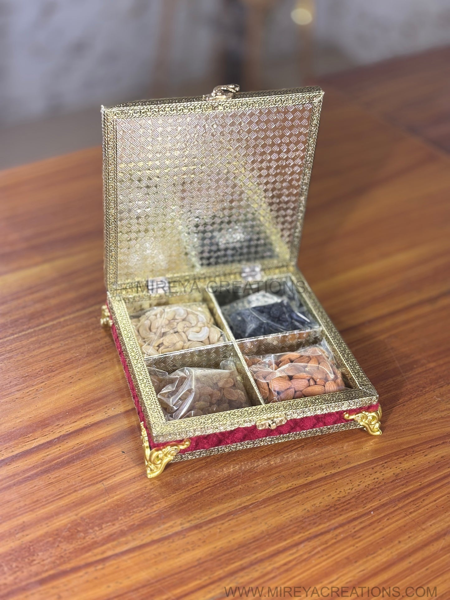Premium Red & Gold Dry Fruit Box Return Gift | Royal Assorted Dry Fruits Hamper | Wedding & Festive Favor Under ₹1000