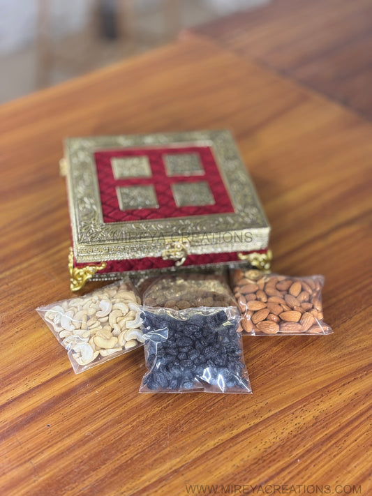Premium Red & Gold Dry Fruit Box Return Gift | Royal Assorted Dry Fruits Hamper | Wedding & Festive Favor Under ₹1000