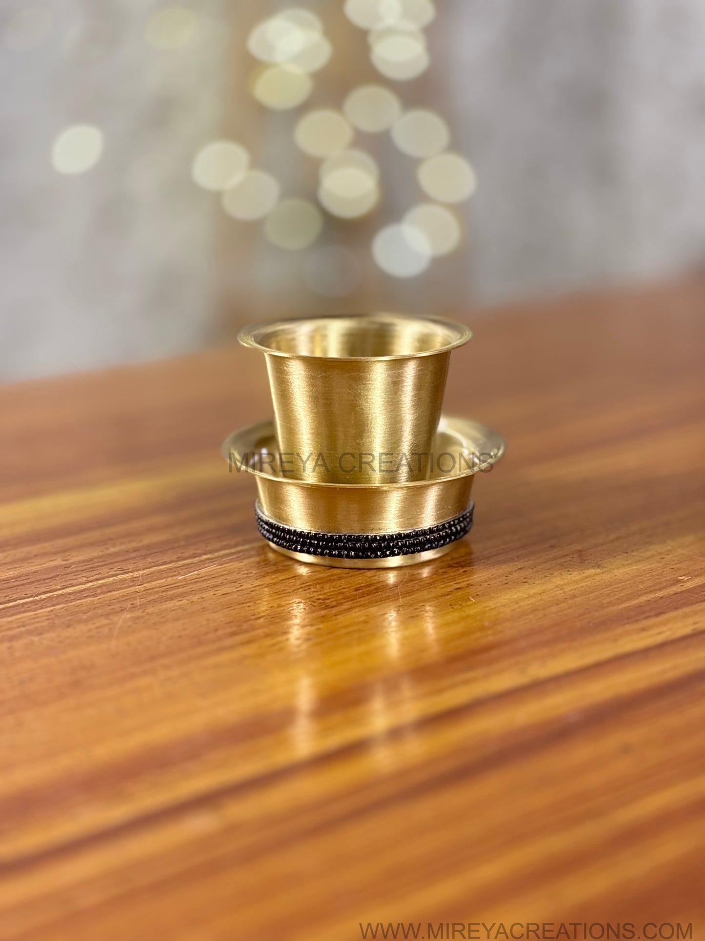 Brass Dabara with Black Beads Return Gift | Handcrafted Brass Puja Bowl Under ₹800 | Wedding & Housewarming Favor