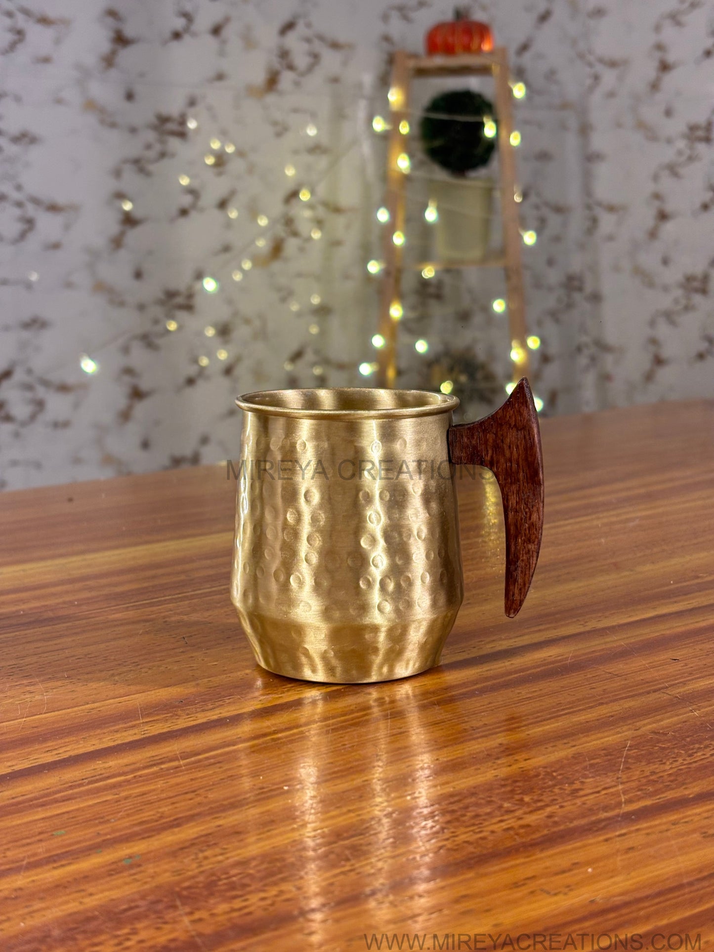 Brass Hammered Mug with Wooden Handle Return Gift | Handcrafted Brass Mug Under ₹900 | Wedding & Puja Favor