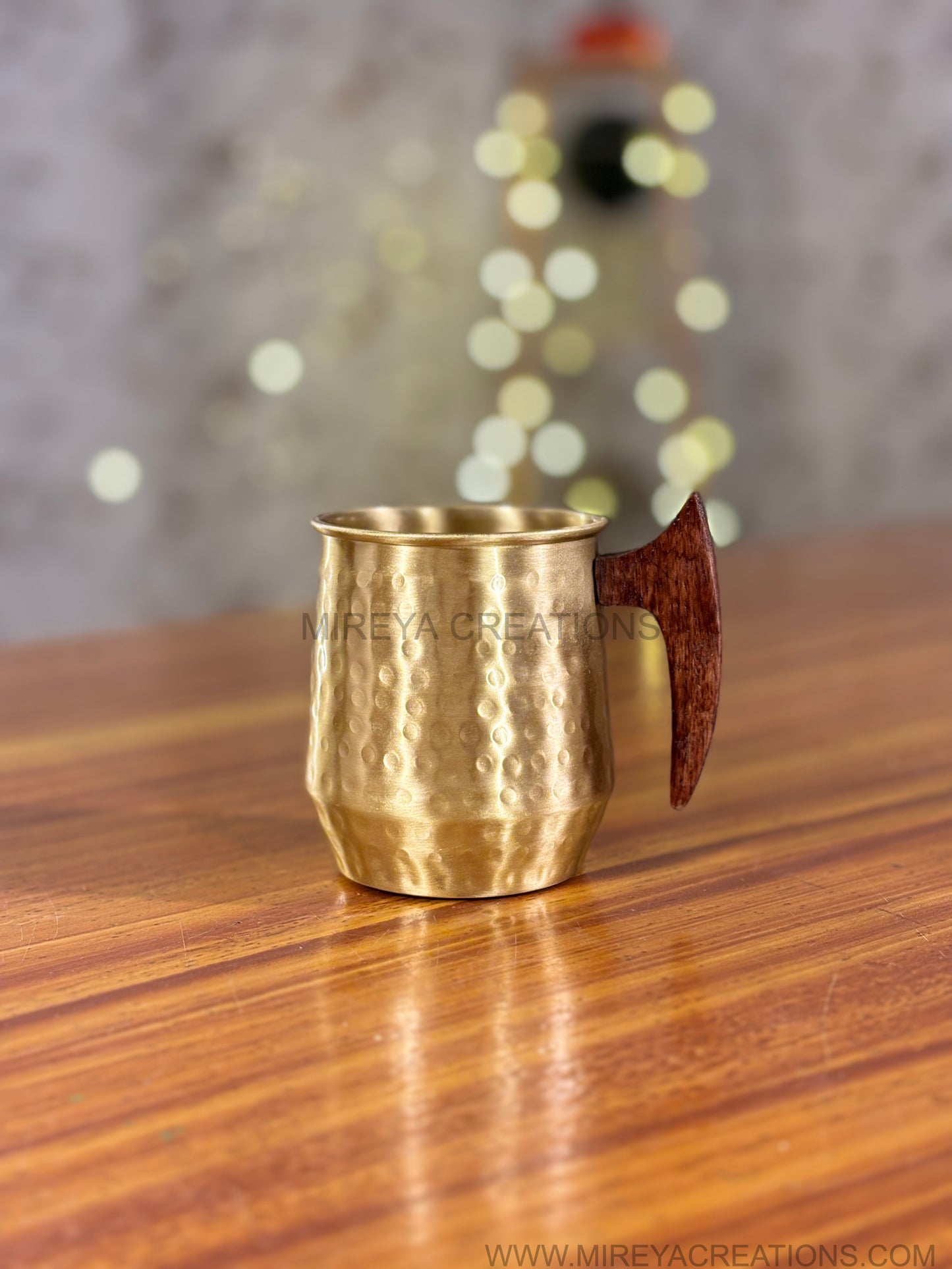 Brass Hammered Mug with Wooden Handle Return Gift | Handcrafted Brass Mug Under ₹900 | Wedding & Puja Favor