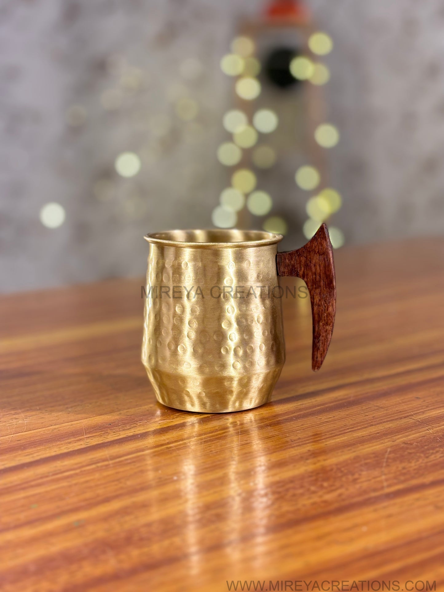 Brass Hammered Mug with Wooden Handle Return Gift | Handcrafted Brass Mug Under ₹900 | Wedding & Puja Favor