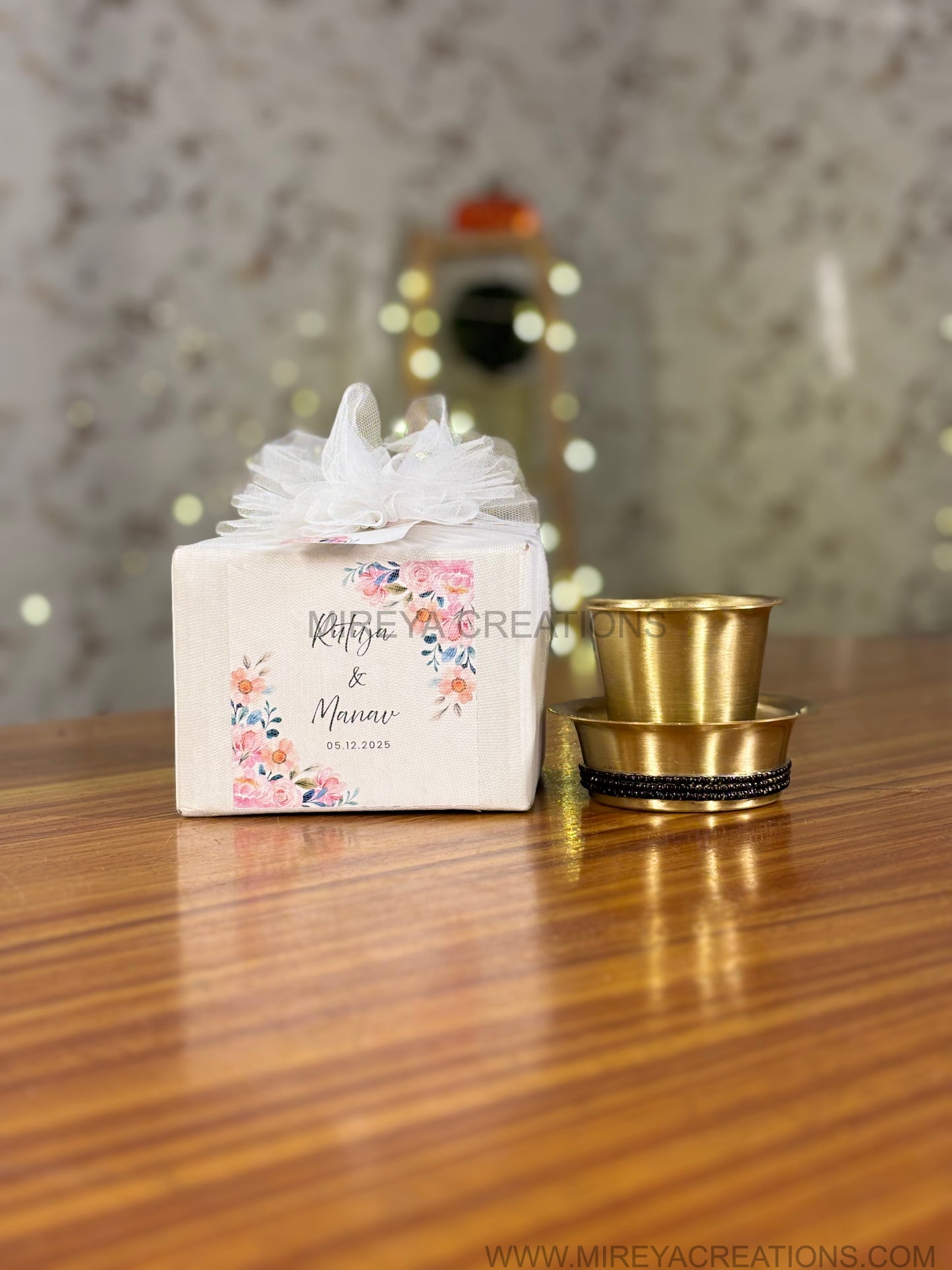 Brass Dabara with Black Beads Return Gift | Handcrafted Brass Puja Bowl Under ₹800 | Wedding & Housewarming Favor