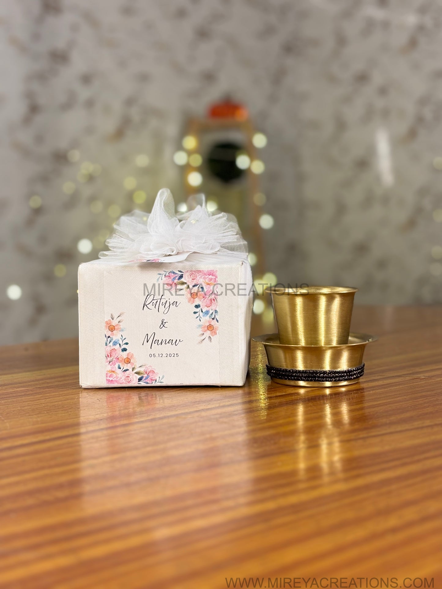 Brass Dabara with Black Beads Return Gift | Handcrafted Brass Puja Bowl Under ₹800 | Wedding & Housewarming Favor