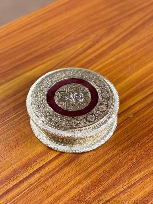 German Silver Decorative Round Box Return Gift | Traditional Silver Box Under ₹500 | Wedding & Housewarming Favor