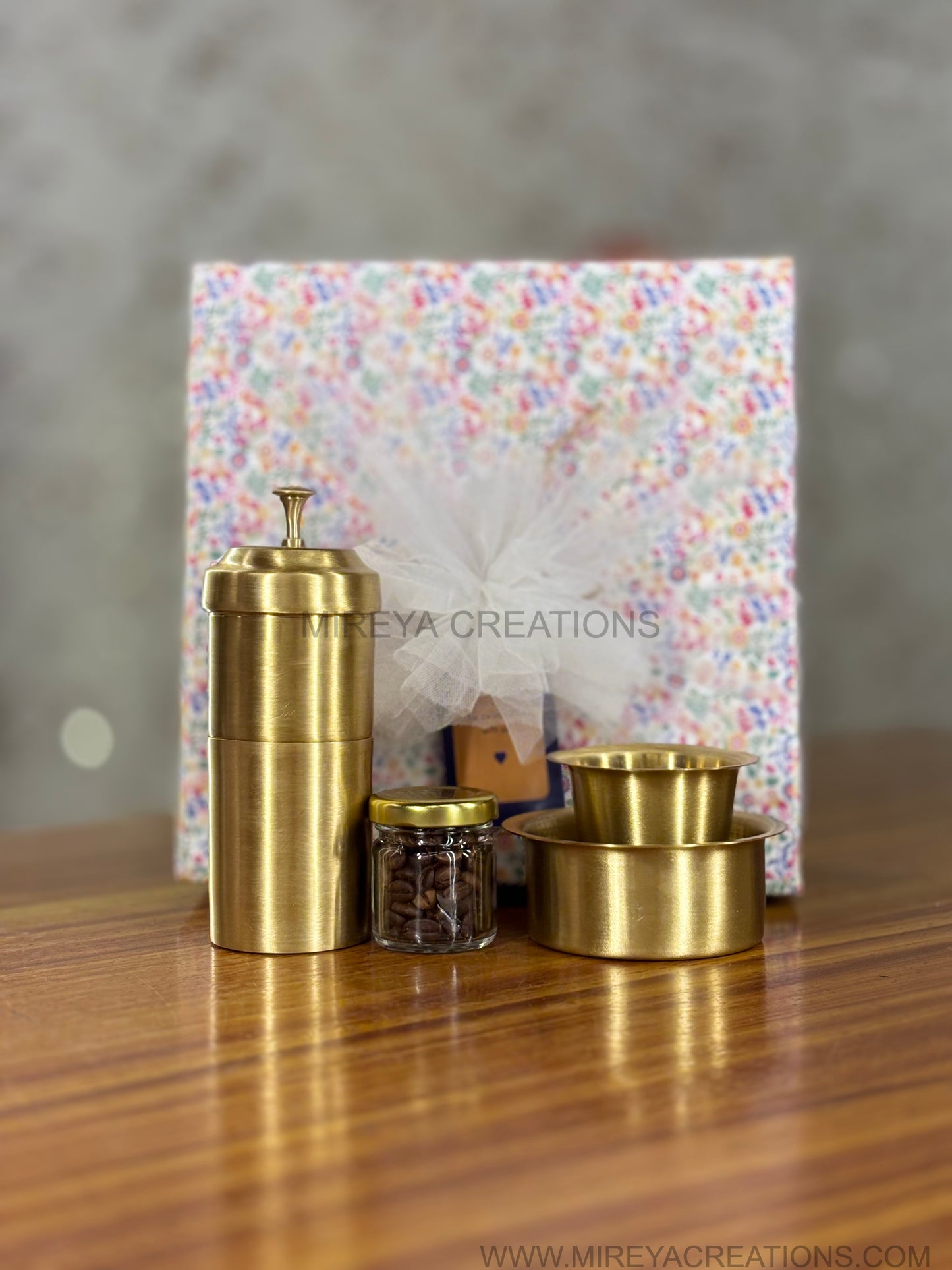 Traditional Brass Coffee Set Return Gift | Coffee Filter, Dabara & Bean Jar Under ₹1800 | Wedding & Puja Favor