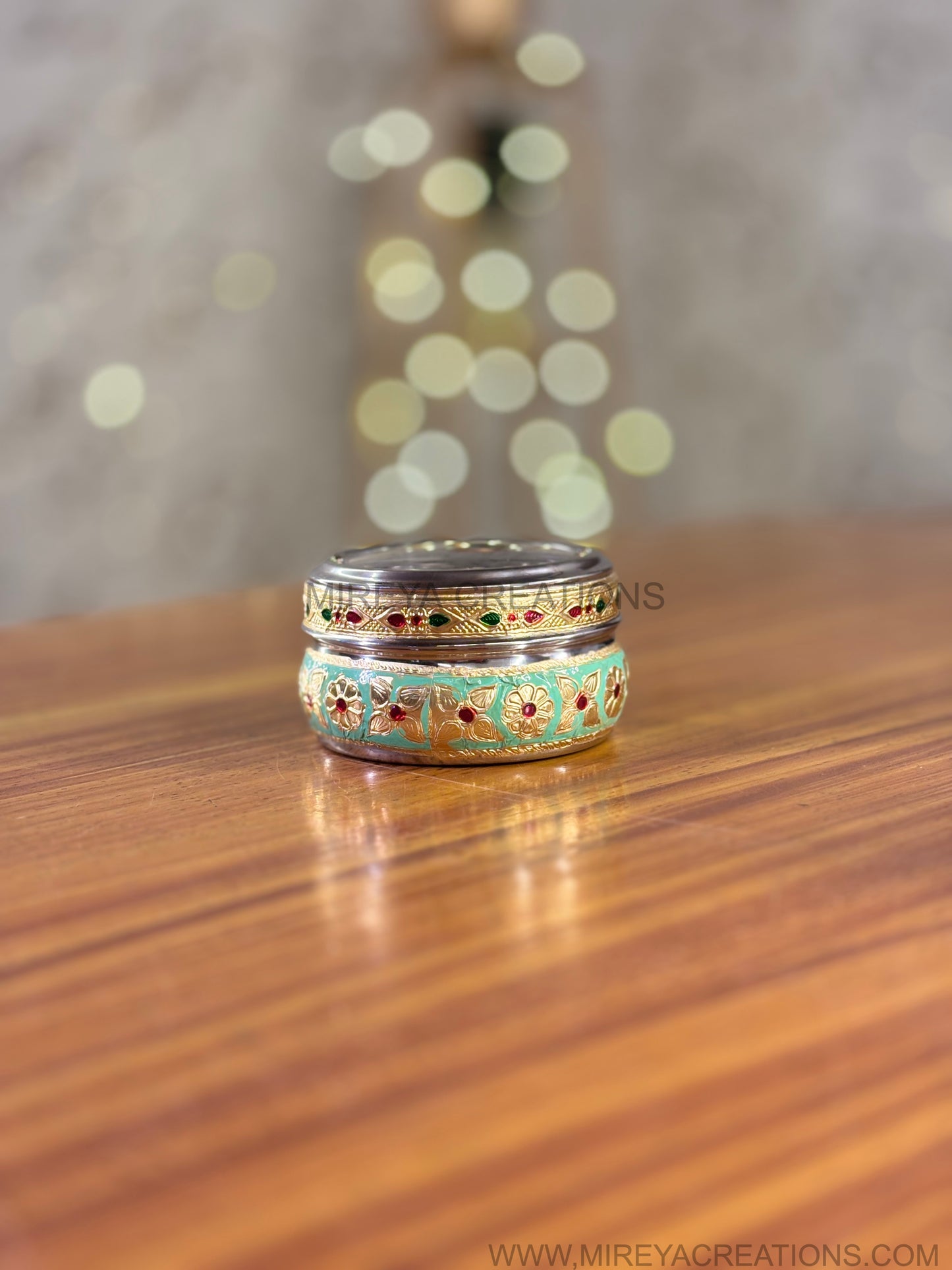 Green Meenakari Steel Box Return Gift | Decorative Steel Storage Box with Transparent Lid | Wedding & Housewarming Favor Under ₹200