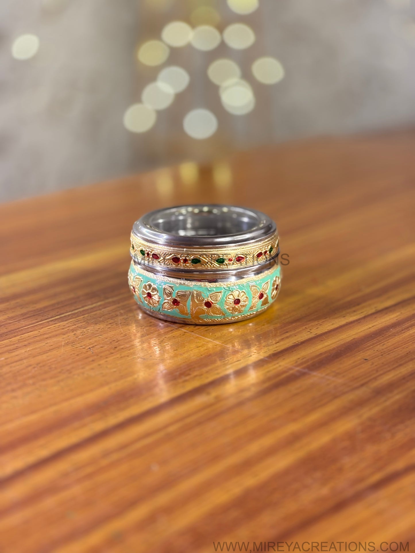 Green Meenakari Steel Box Return Gift | Decorative Steel Storage Box with Transparent Lid | Wedding & Housewarming Favor Under ₹200