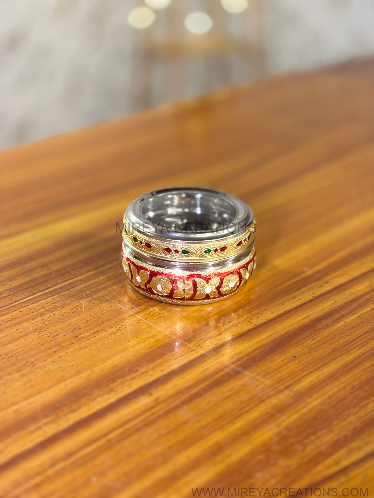 Red Meenakari Box with Transparent Lid Return Gift | Decorative Steel Sweet Box with Transparent Lid | Wedding & Housewarming Favor Under ₹200