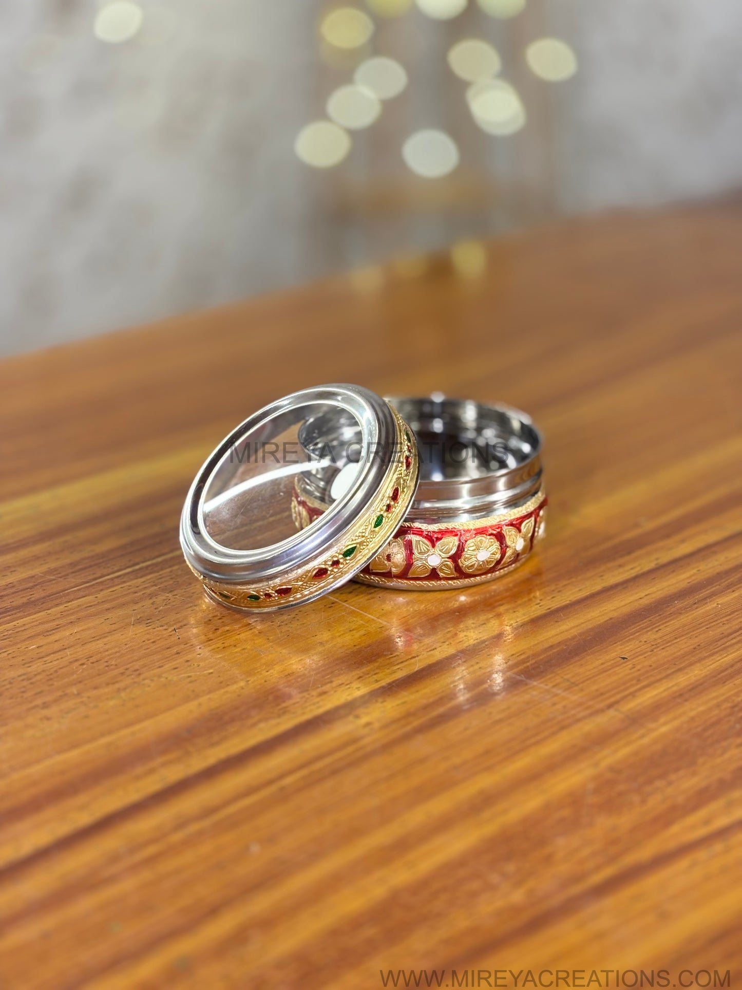 Red Meenakari Box with Transparent Lid Return Gift | Decorative Steel Sweet Box with Transparent Lid | Wedding & Housewarming Favor Under ₹200