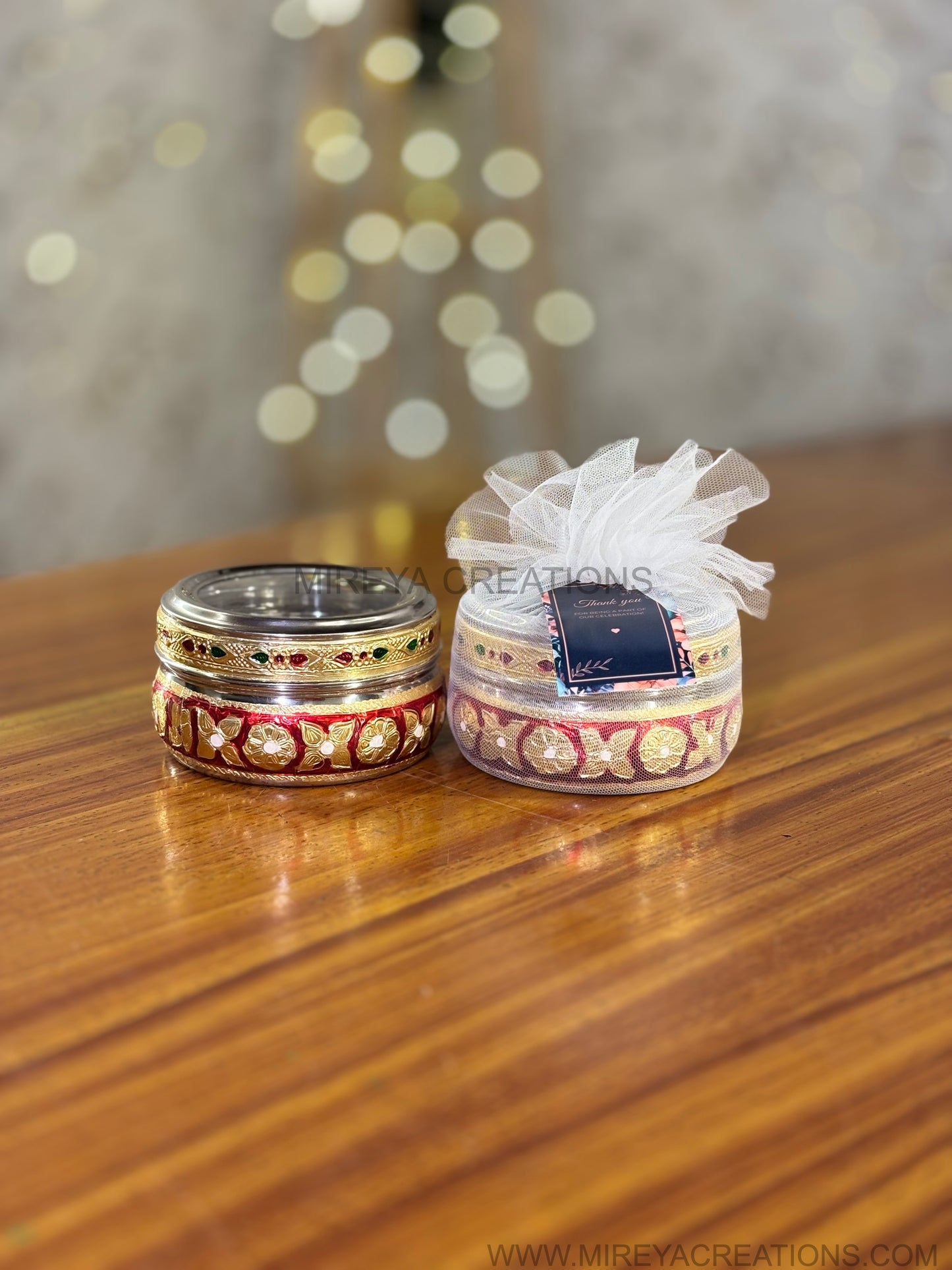 Red Meenakari Box with Transparent Lid Return Gift | Decorative Steel Sweet Box with Transparent Lid | Wedding & Housewarming Favor Under ₹200