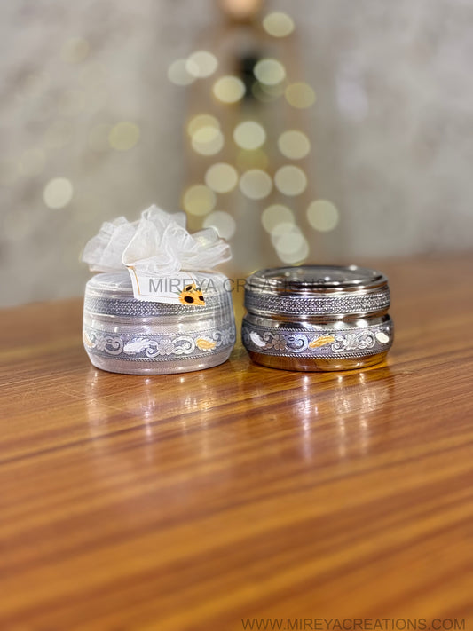 Silver Meenakari Box with Transparent Lid Return Gift | Decorative Meenakari Sweet Box with Transparent Lid | Wedding & Housewarming Favor Under ₹200