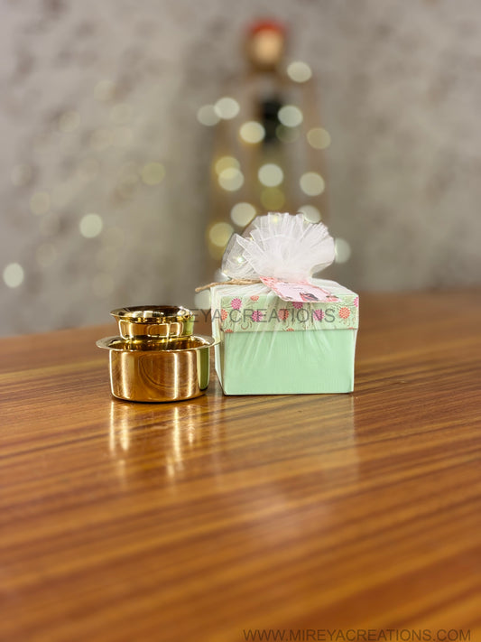 Mini Brass Dabara Tumbler Set Return Gift | Traditional Brass Coffee Set in Pastel Gift Box | Wedding & Housewarming Favor Under ₹500