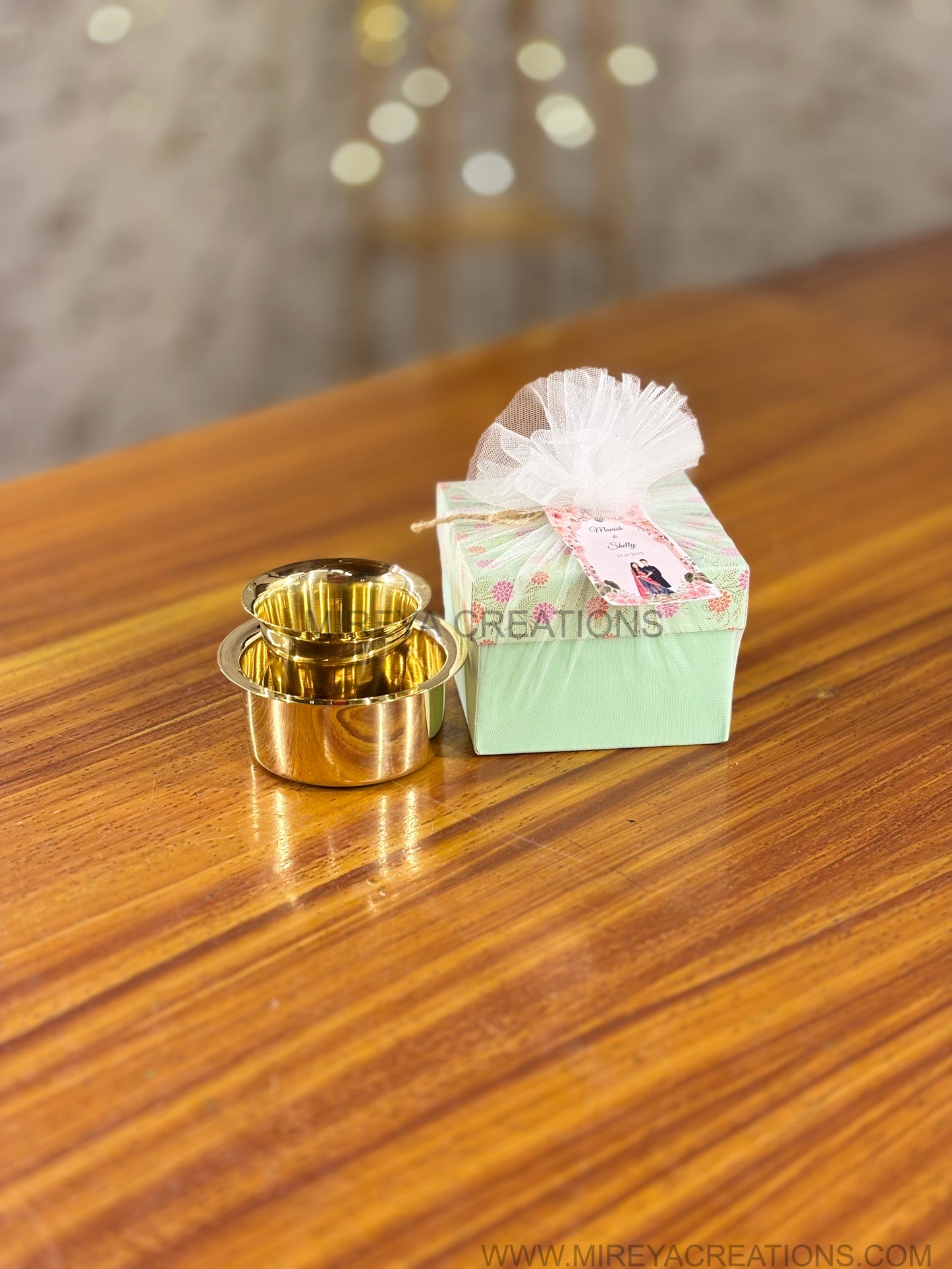 Mini Brass Dabara Tumbler Set Return Gift | Traditional Brass Coffee Set in Pastel Gift Box | Wedding & Housewarming Favor Under ₹500