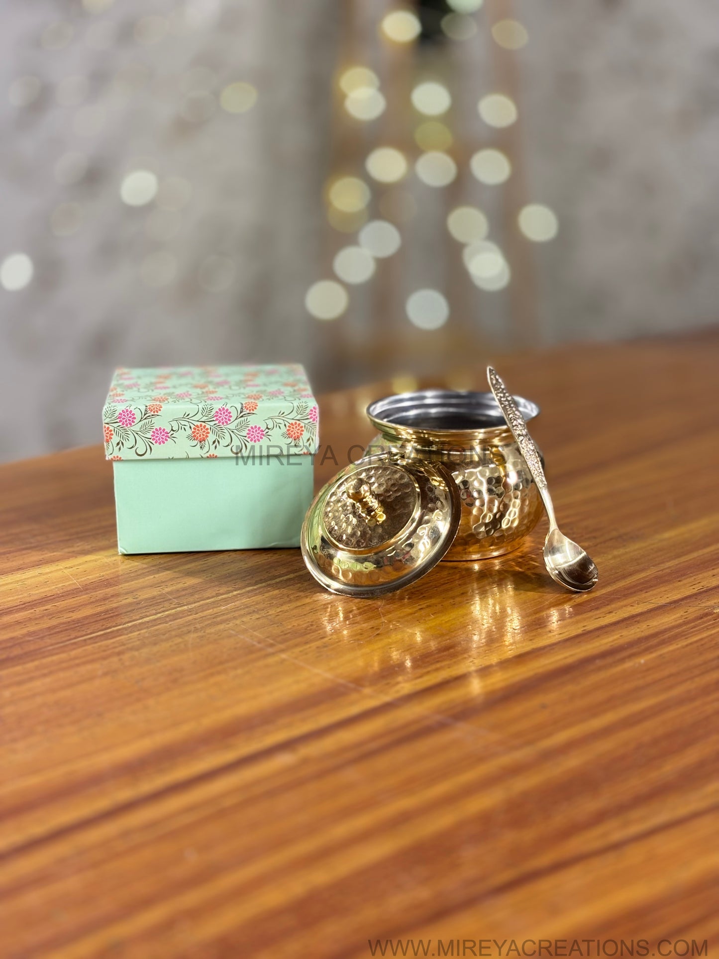 Hammered Brass Ghee Pot Return Gift | Traditional Brass Ghee Pot in Pastel Gift Box | Wedding & Housewarming Favor Under ₹1300