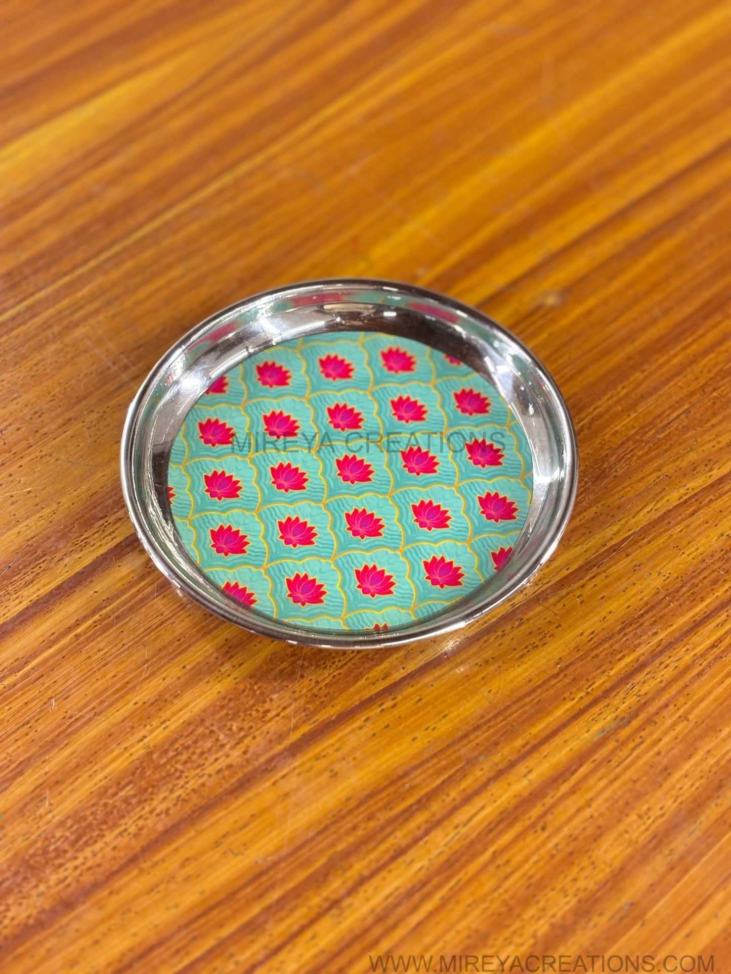 Stainless Steel Printed Plate Return Gift | Decorative Steel Serving Plate | Wedding & Housewarming Favor Under ₹300