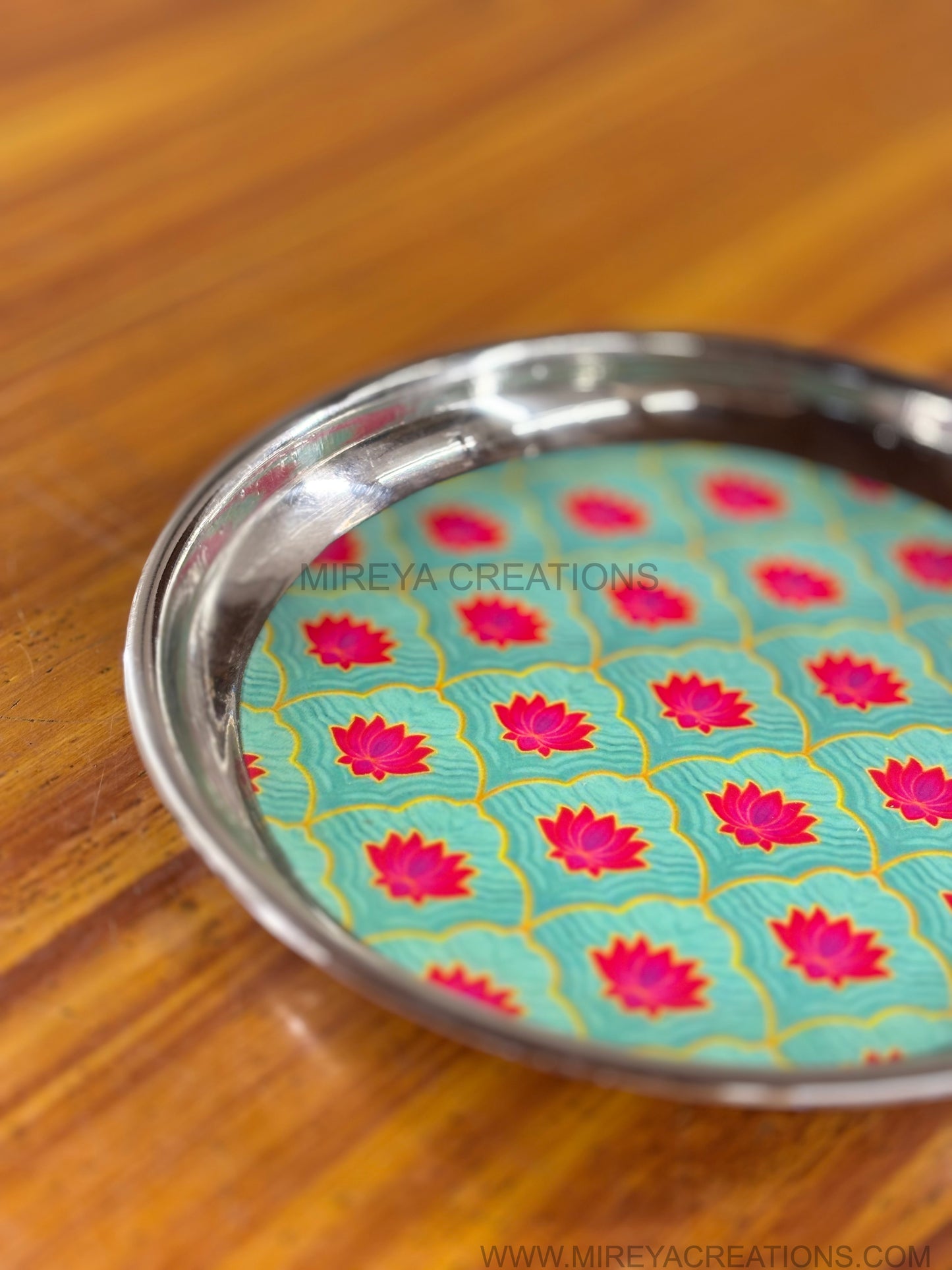 Stainless Steel Printed Plate Return Gift | Decorative Steel Serving Plate | Wedding & Housewarming Favor Under ₹300