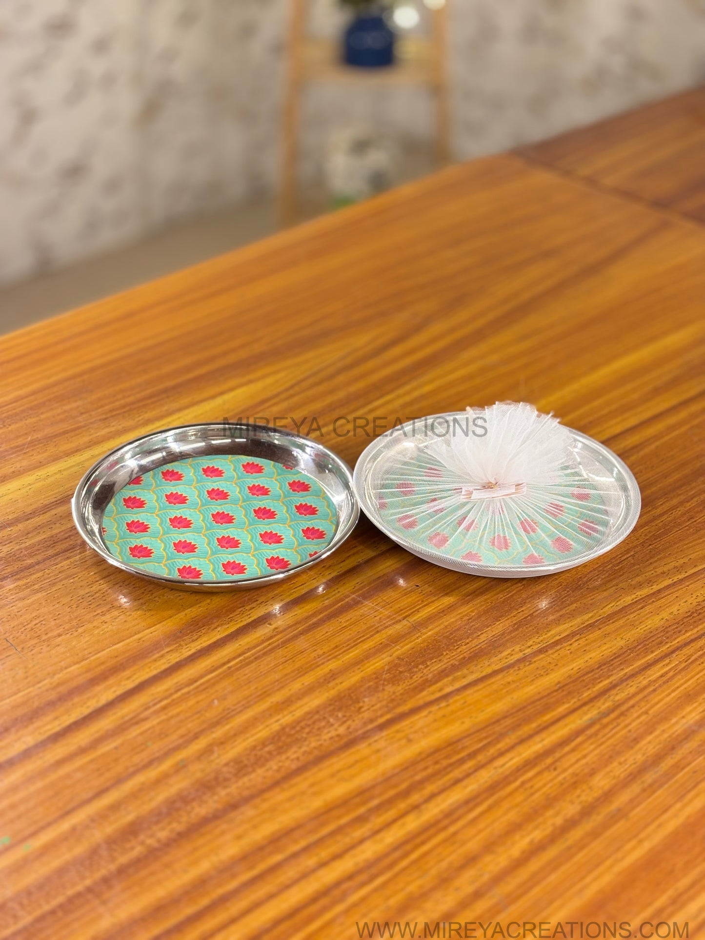 Stainless Steel Printed Plate Return Gift | Decorative Steel Serving Plate | Wedding & Housewarming Favor Under ₹300