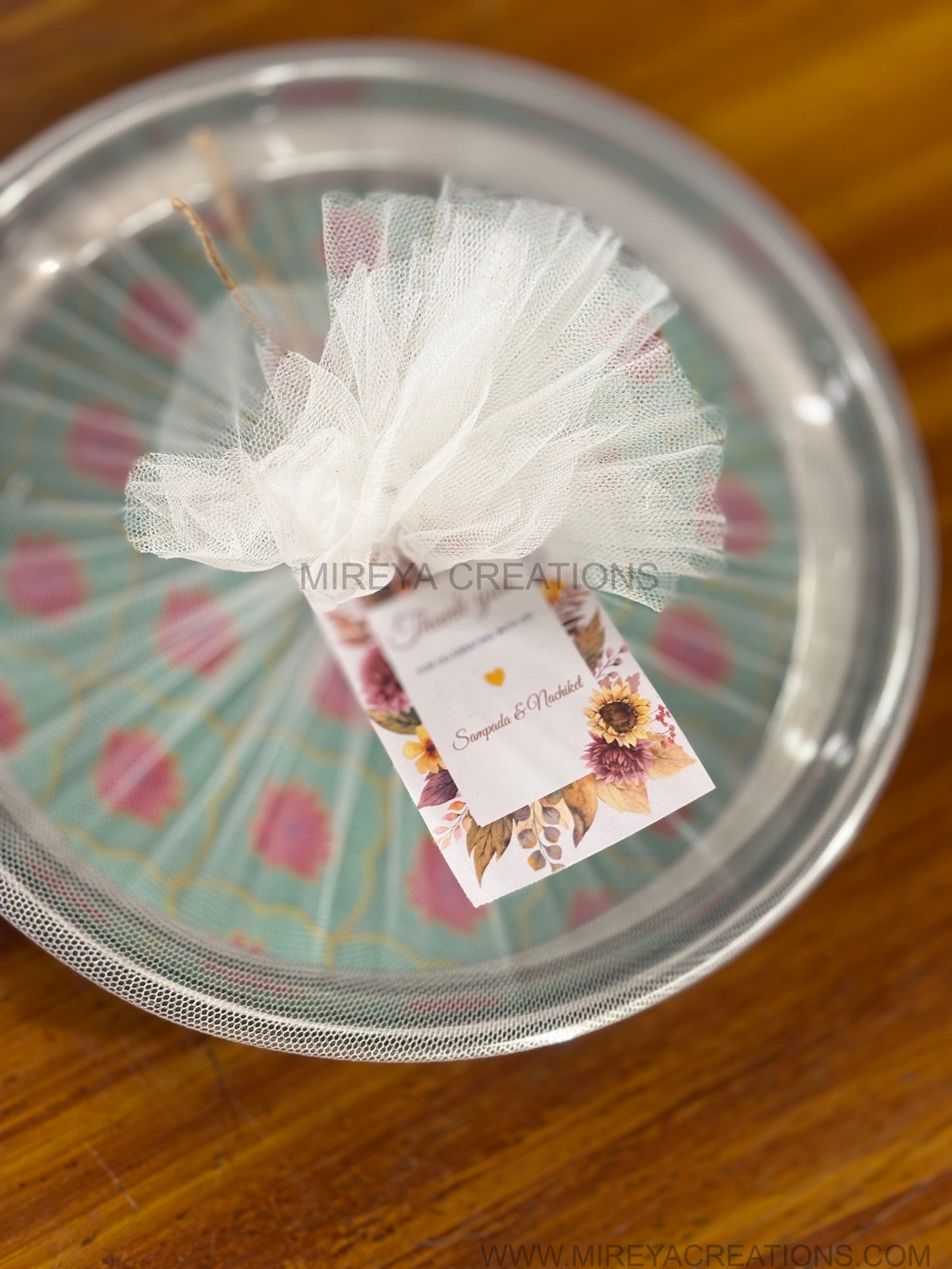 Stainless Steel Printed Plate Return Gift | Decorative Steel Serving Plate | Wedding & Housewarming Favor Under ₹300