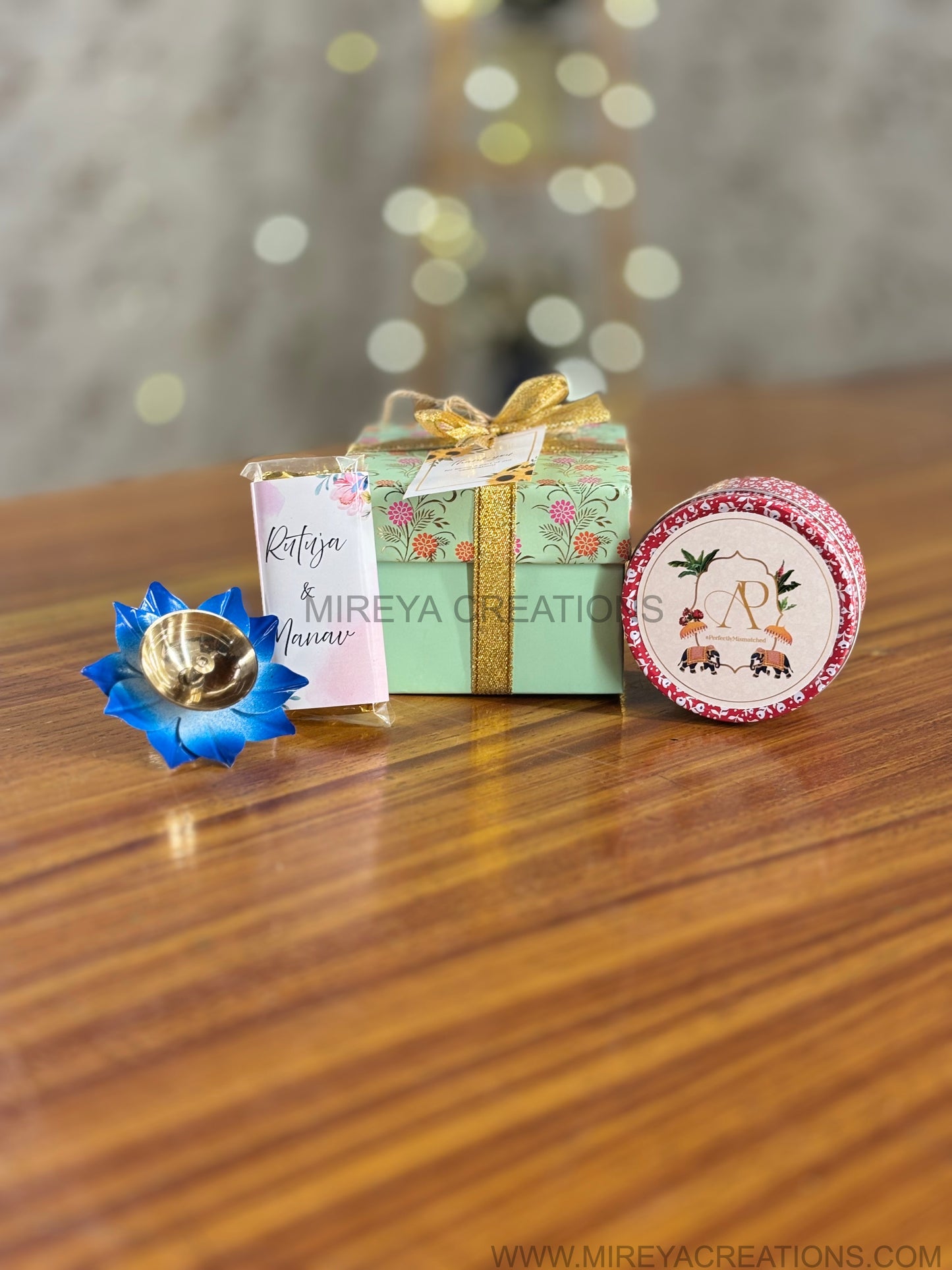 Customised Tin Candle & Chocolate Gift Set Return Gift | Personalised Candle, Diya & Chocolate Combo | Wedding & Festive Favor Under ₹400