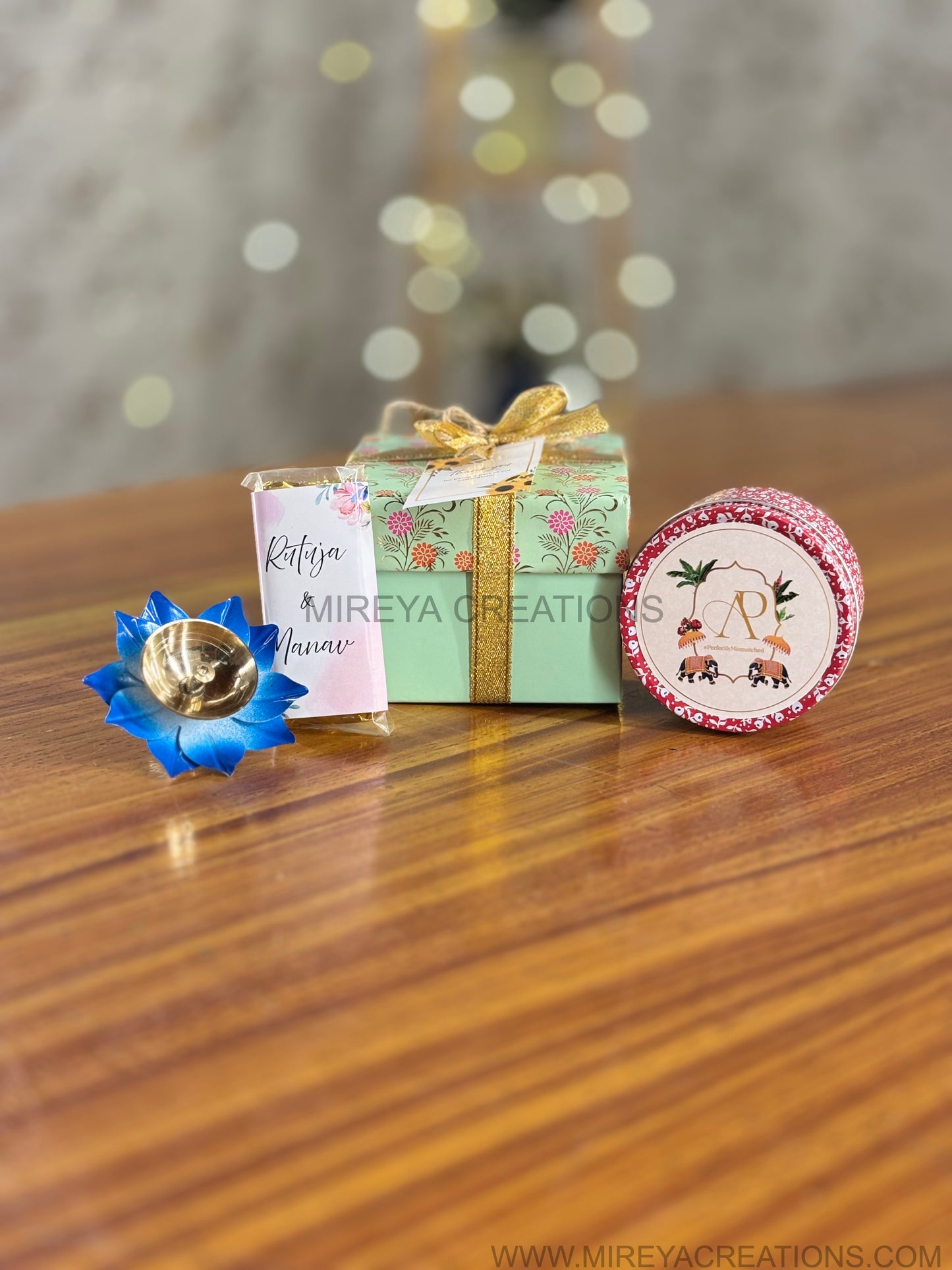 Customised Tin Candle & Chocolate Gift Set Return Gift | Personalised Candle, Diya & Chocolate Combo | Wedding & Festive Favor Under ₹400