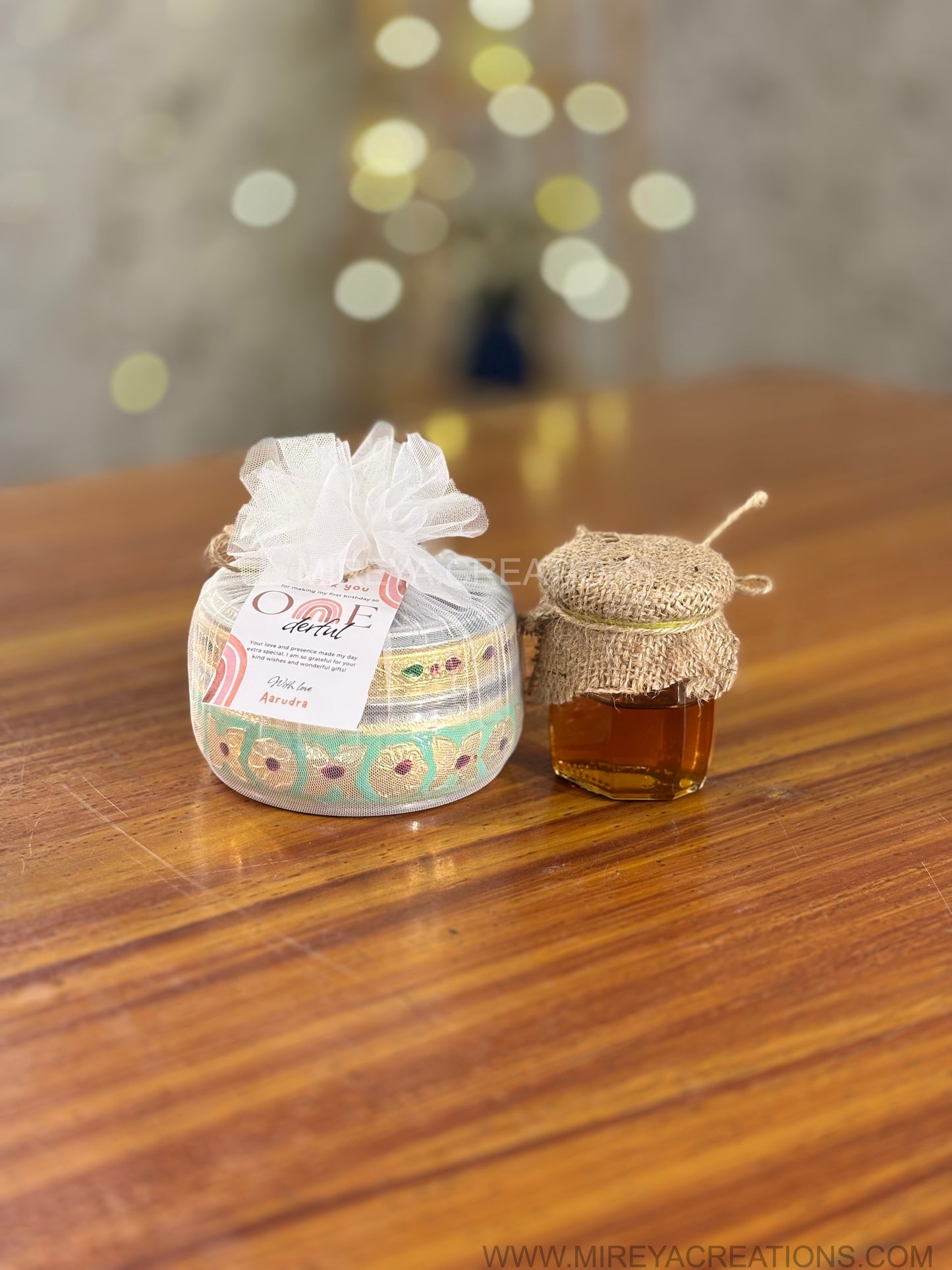 Meenakari Transparent Top Box Gift Set Return Gift | Honey Jar & Kalamkari Jute Bag Combo | Wedding & Festive Favor Under ₹500