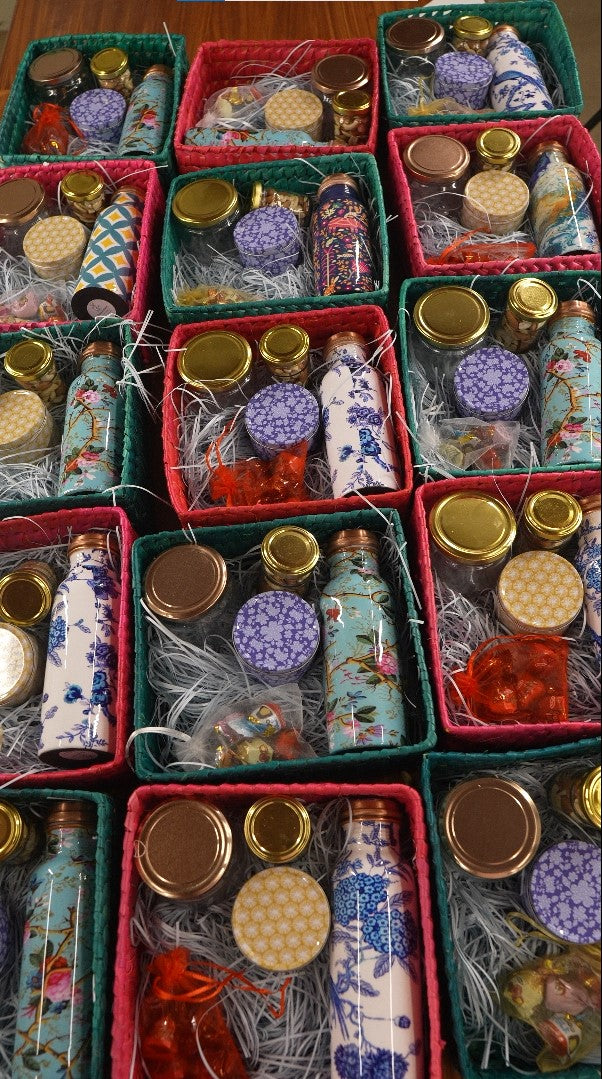 Luxury Palm Box Gift Set Return Gift | Copper Bottle, Candle, Nuts & Cookie Jar Combo | Wedding & Festive Favor Under ₹1500