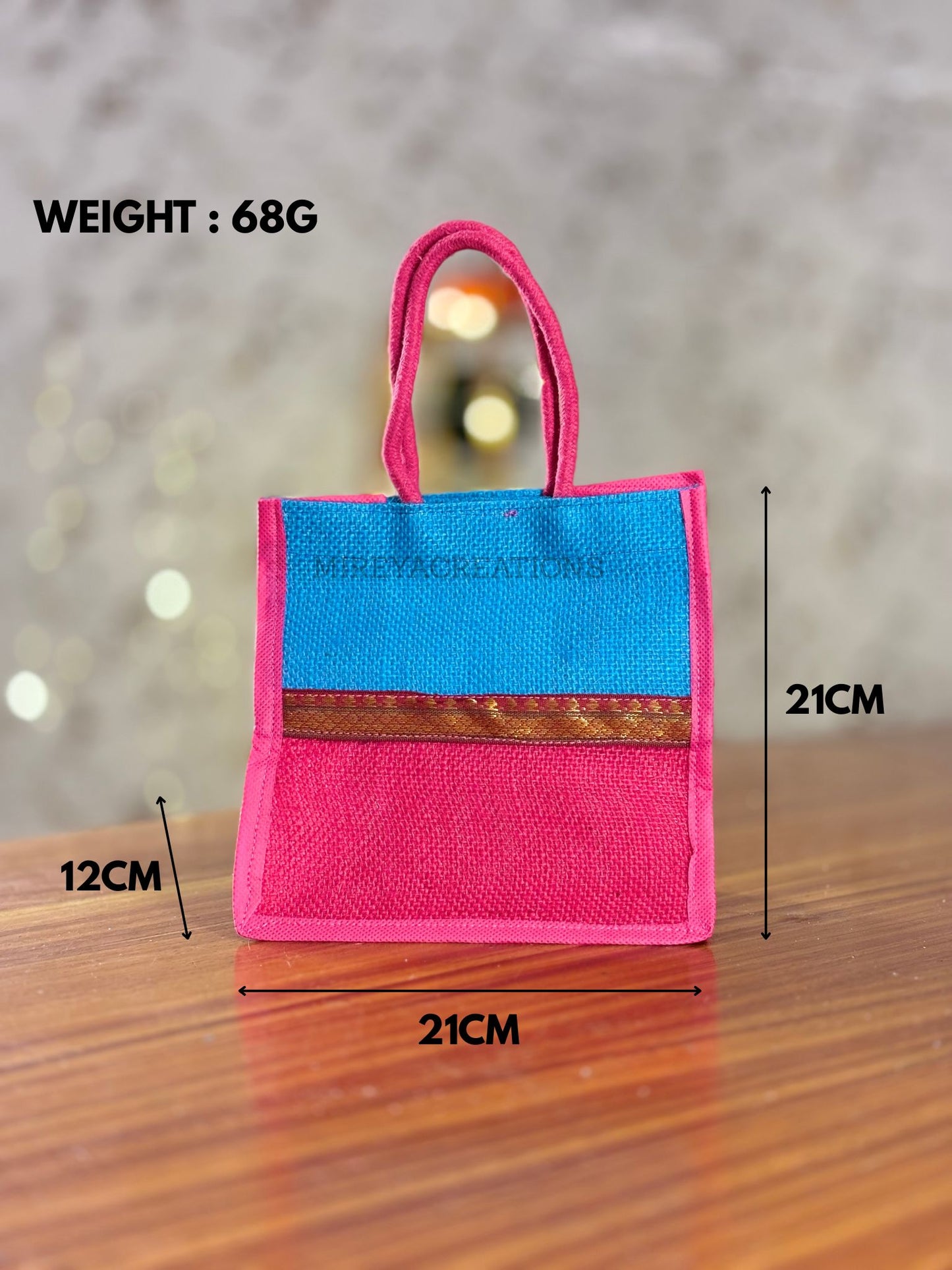 Dual Shade Blue & Pink Mini Jute Bag Return Gift | Handcrafted Jute Gift Bag | Wedding & Festive Favor Under ₹150