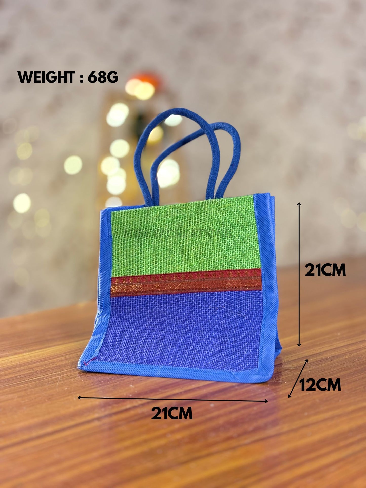Two Tone Green & Blue Mini Jute Bag Return Gift | Handcrafted Jute Bag | Wedding & Festive Favor Under ₹150