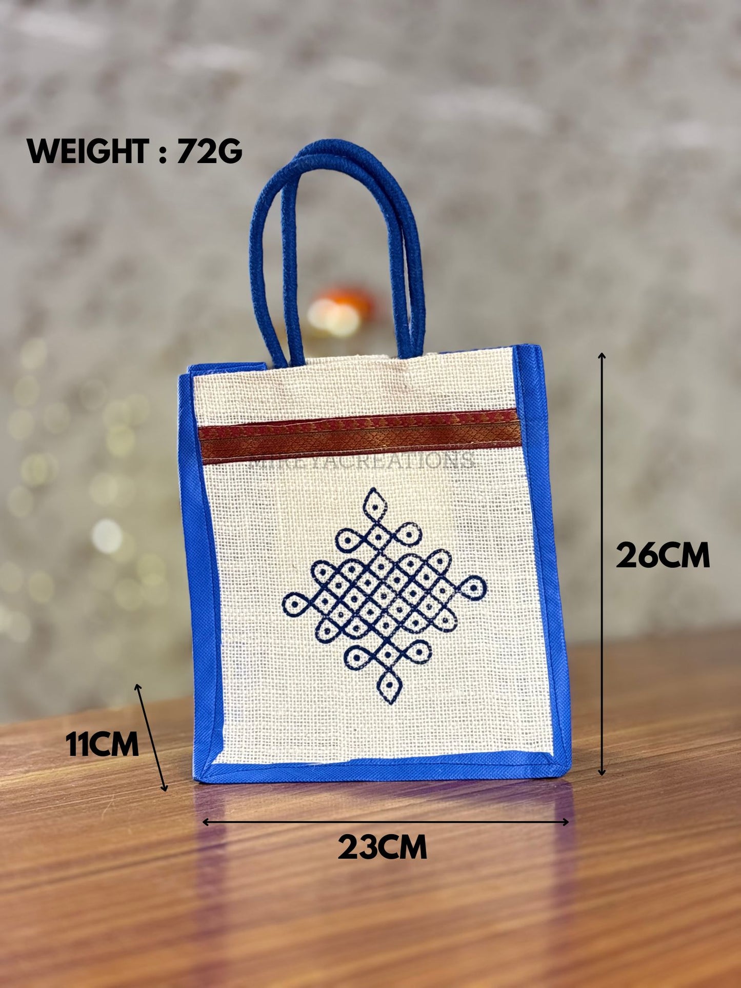 Multicolour Kolam Print Jute Tambulam Bag Return Gift | Traditional Kolam Design Jute Bag | Wedding & Puja Favor Under ₹100