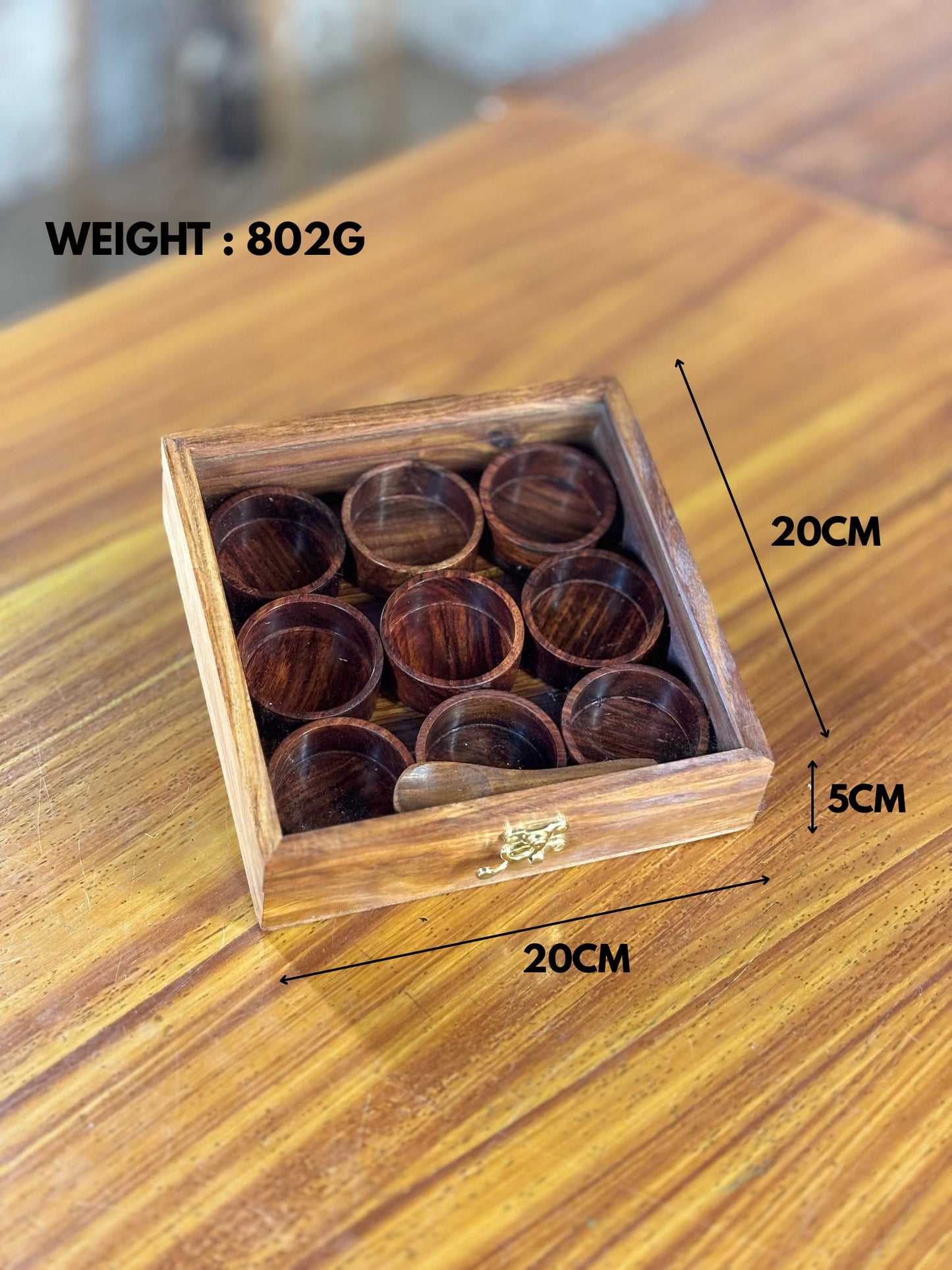 Wooden Masala & Dry Fruit Box Return Gift | Square Wooden Organizer with Spoon & Katoris | Wedding & Housewarming Favor Under ₹1500
