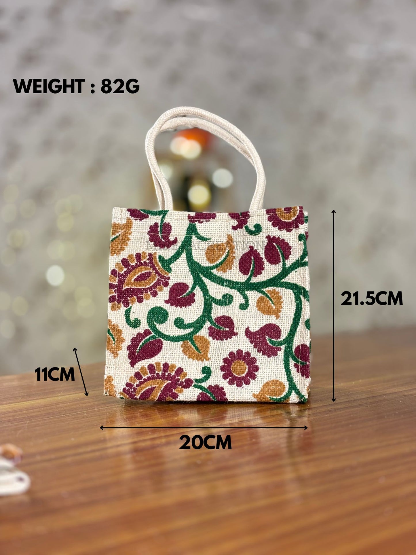 Beige Floral Jute Gift Bag Return Gift | Handcrafted Floral Jute Bag | Wedding & Festive Favor Under ₹150