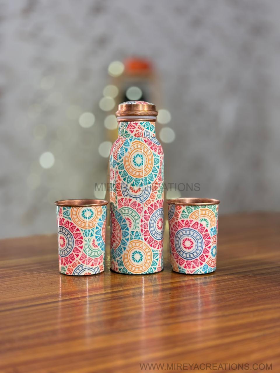 Printed Copper Bottle & Glasses Return Gift | Premium Copper Drinkware Set | Wedding & Housewarming Favor Under ₹1500