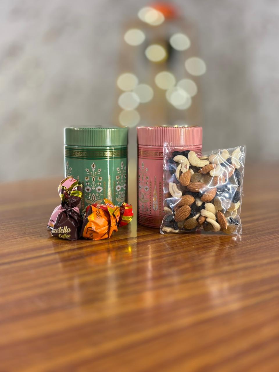 Airtight Container Set With Nuts & Chocolates Return Gift | Printed Container Gift Combo | Wedding & Housewarming Favor Under ₹300