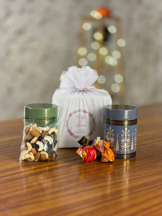 Airtight Container Set With Nuts & Chocolates Return Gift | Printed Container Gift Combo | Wedding & Housewarming Favor Under ₹300